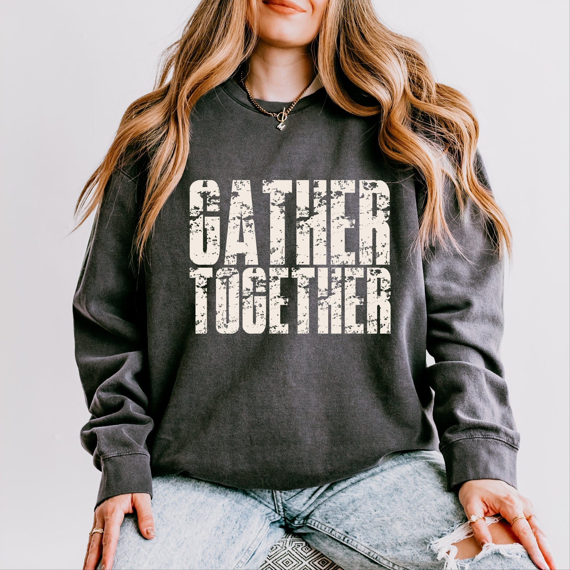 Gather Together Block Distressed - Women's Lightweight Garment Dyed Sweatshirt