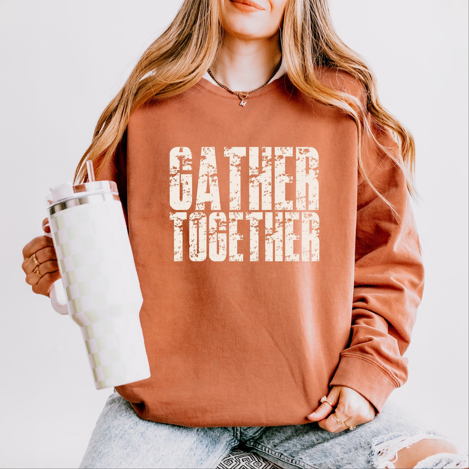 Gather Together Block Distressed - Women's Lightweight Garment Dyed Sweatshirt