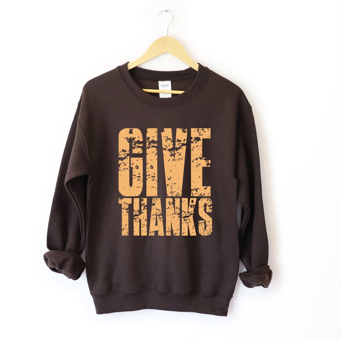 Give Thanks Block Distressed - Women's Graphic Sweatshirt