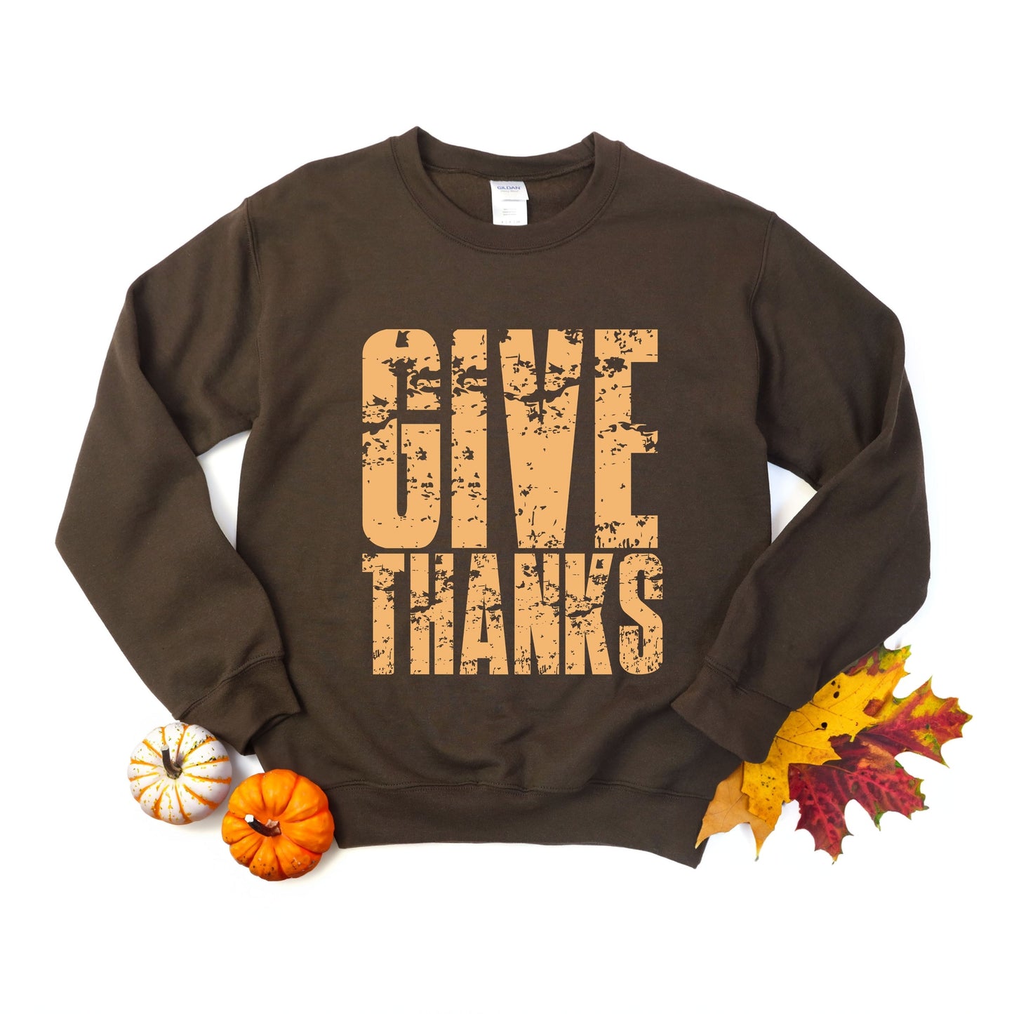 Give Thanks Block Distressed - Women's Graphic Sweatshirt