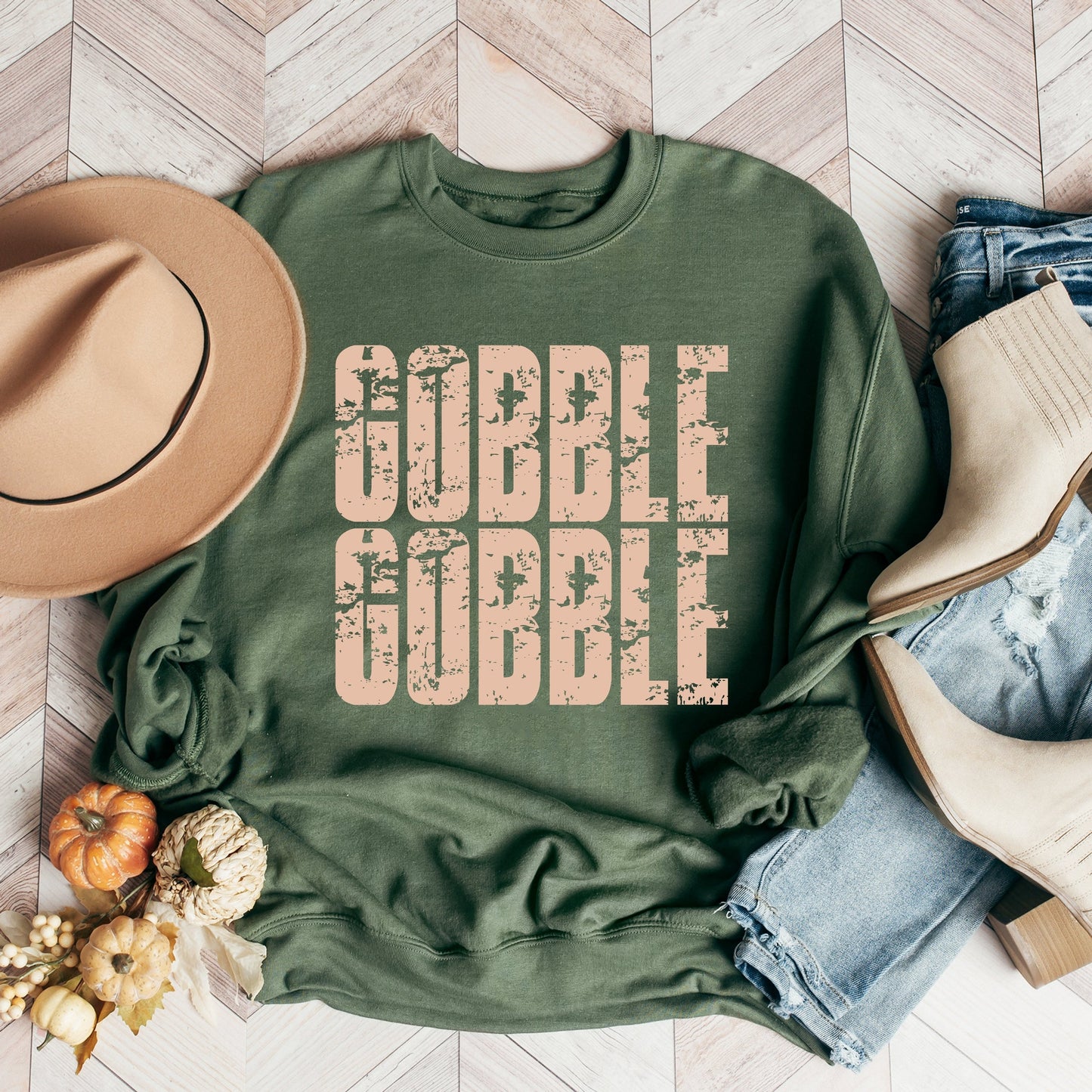 Gobble Gobble Block Distressed - Women's Graphic Sweatshirt