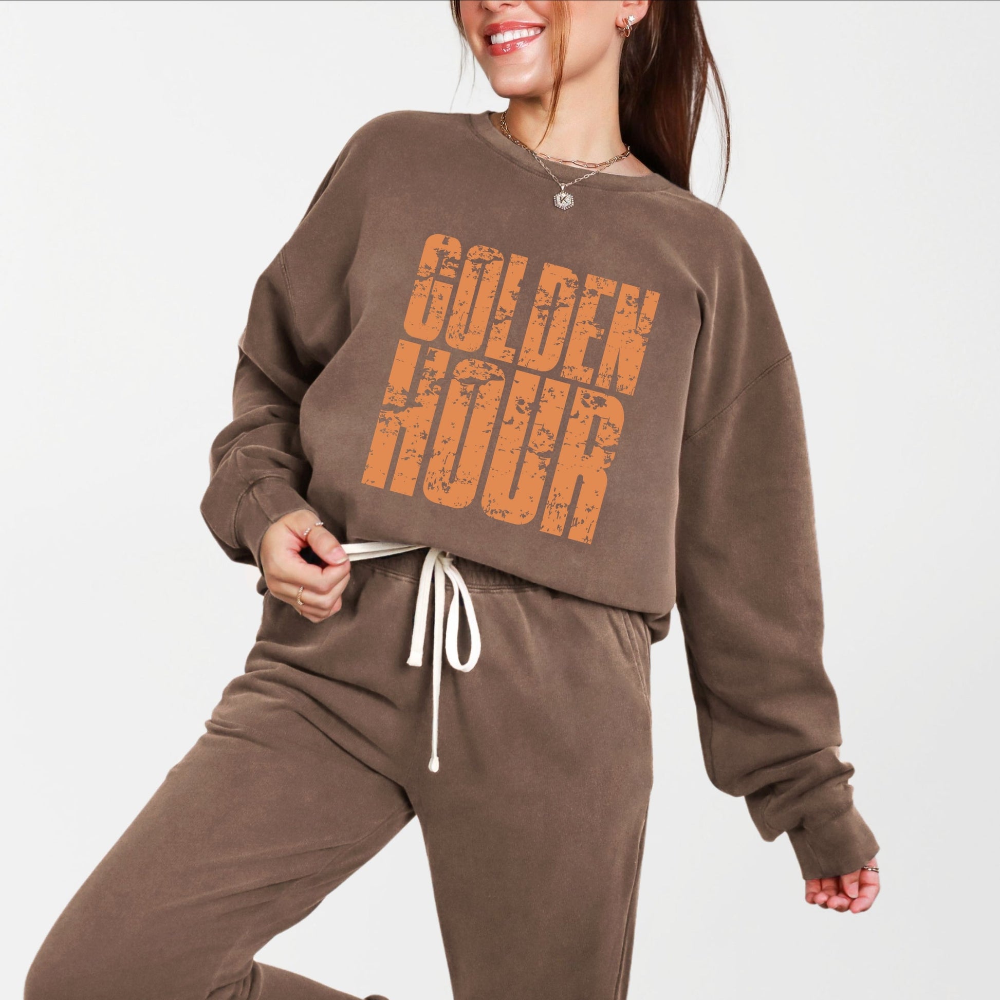 Golden Hour Block Distressed - Women's Lightweight Garment Dyed Sweatshirt