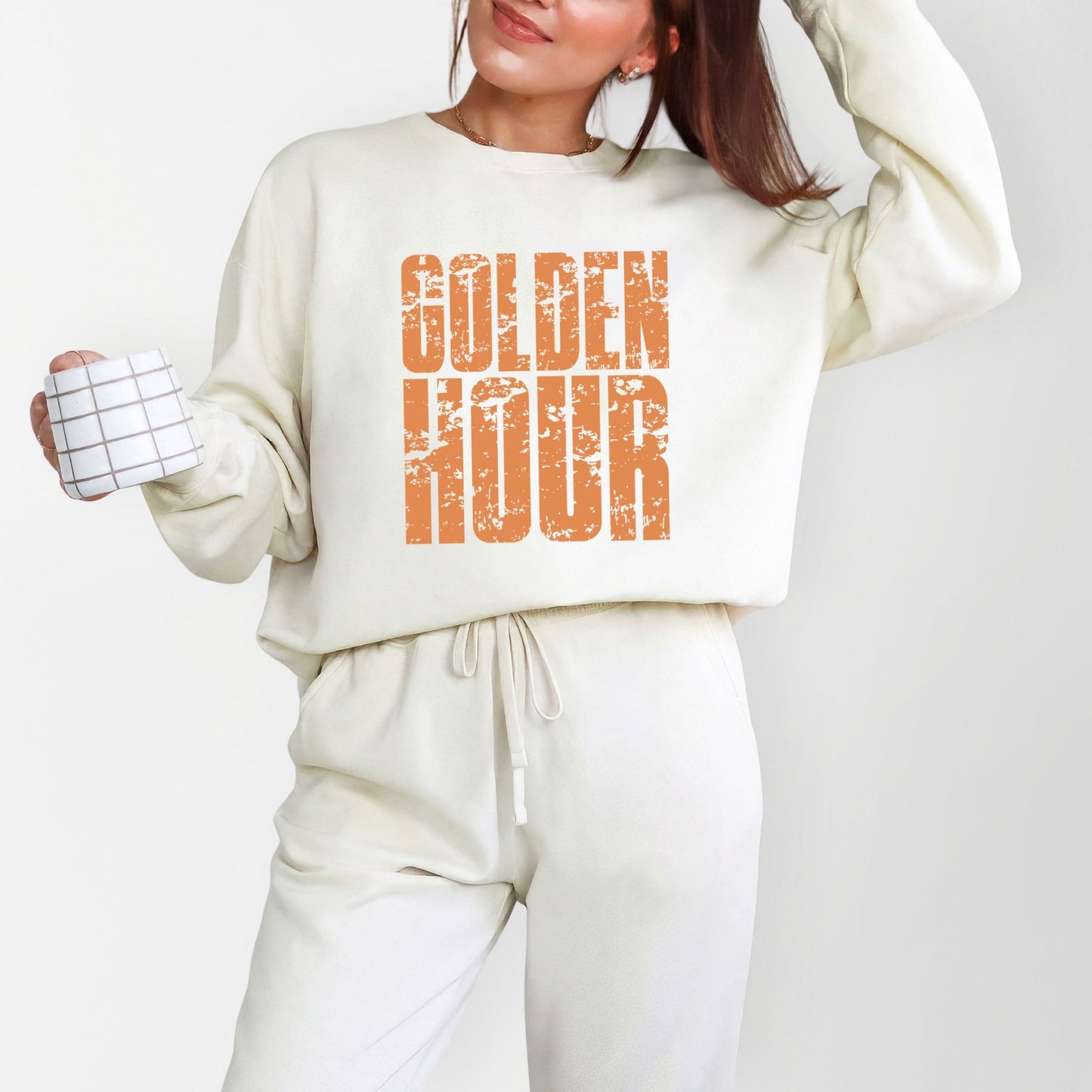 Golden Hour Block Distressed - Women's Lightweight Garment Dyed Sweatshirt