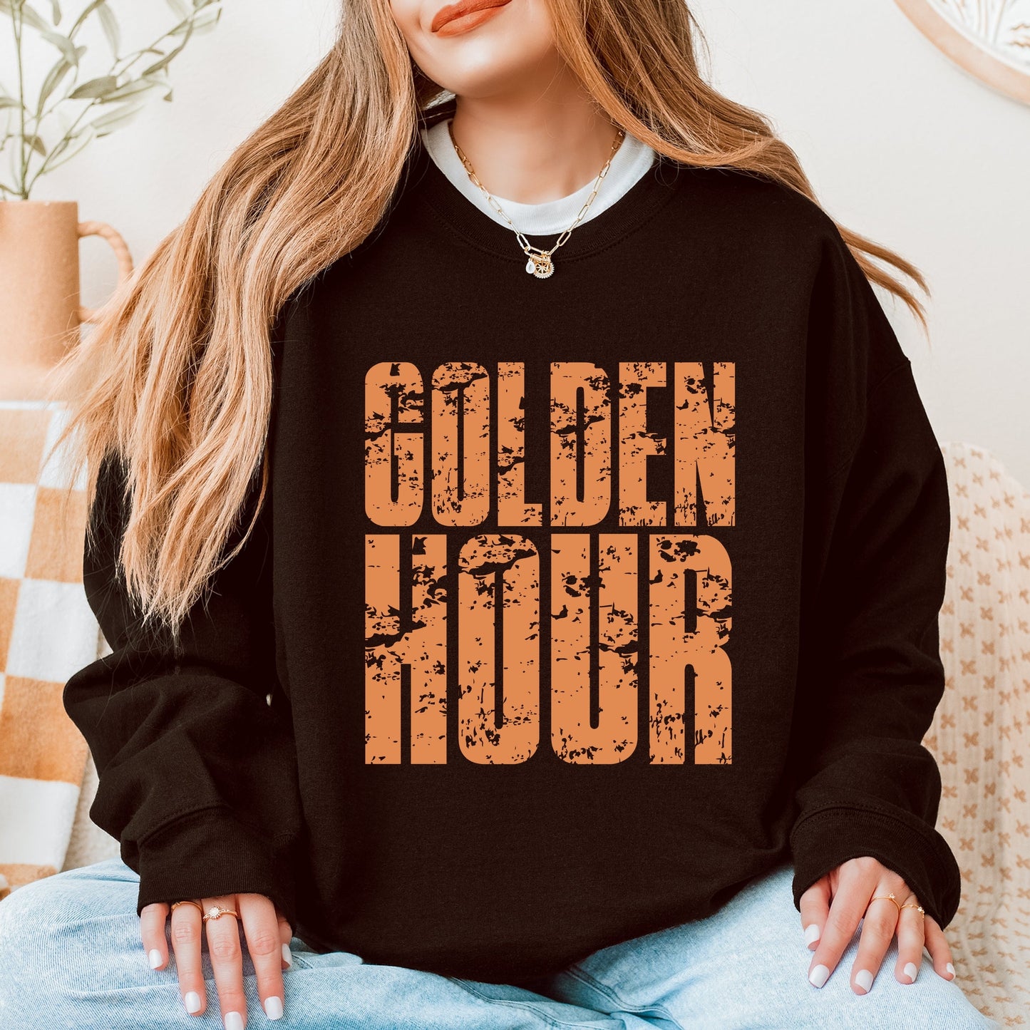 Golden Hour Block Distressed - Women's Graphic Sweatshirt