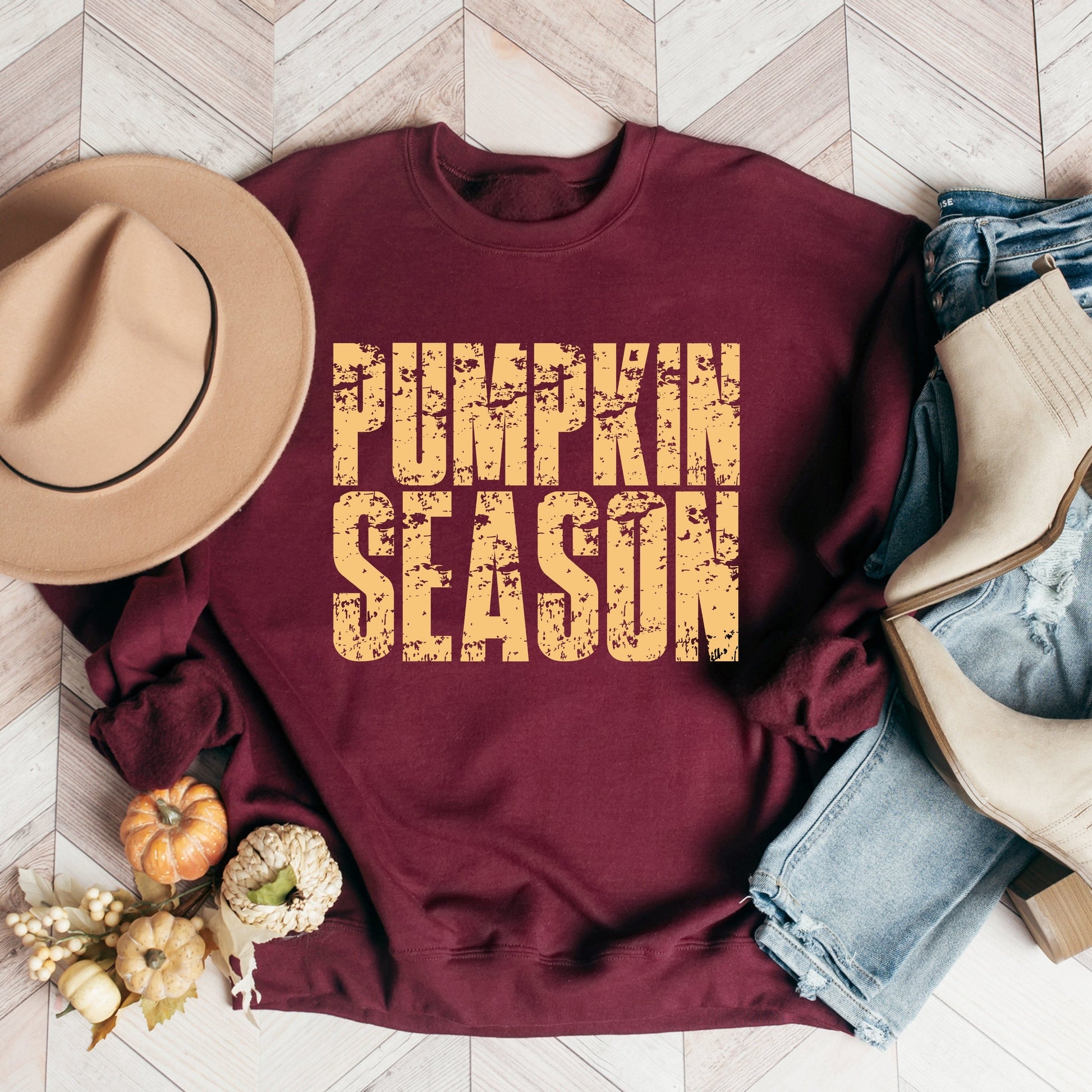 Pumpkin Season Block Distressed - Women's Graphic Sweatshirt