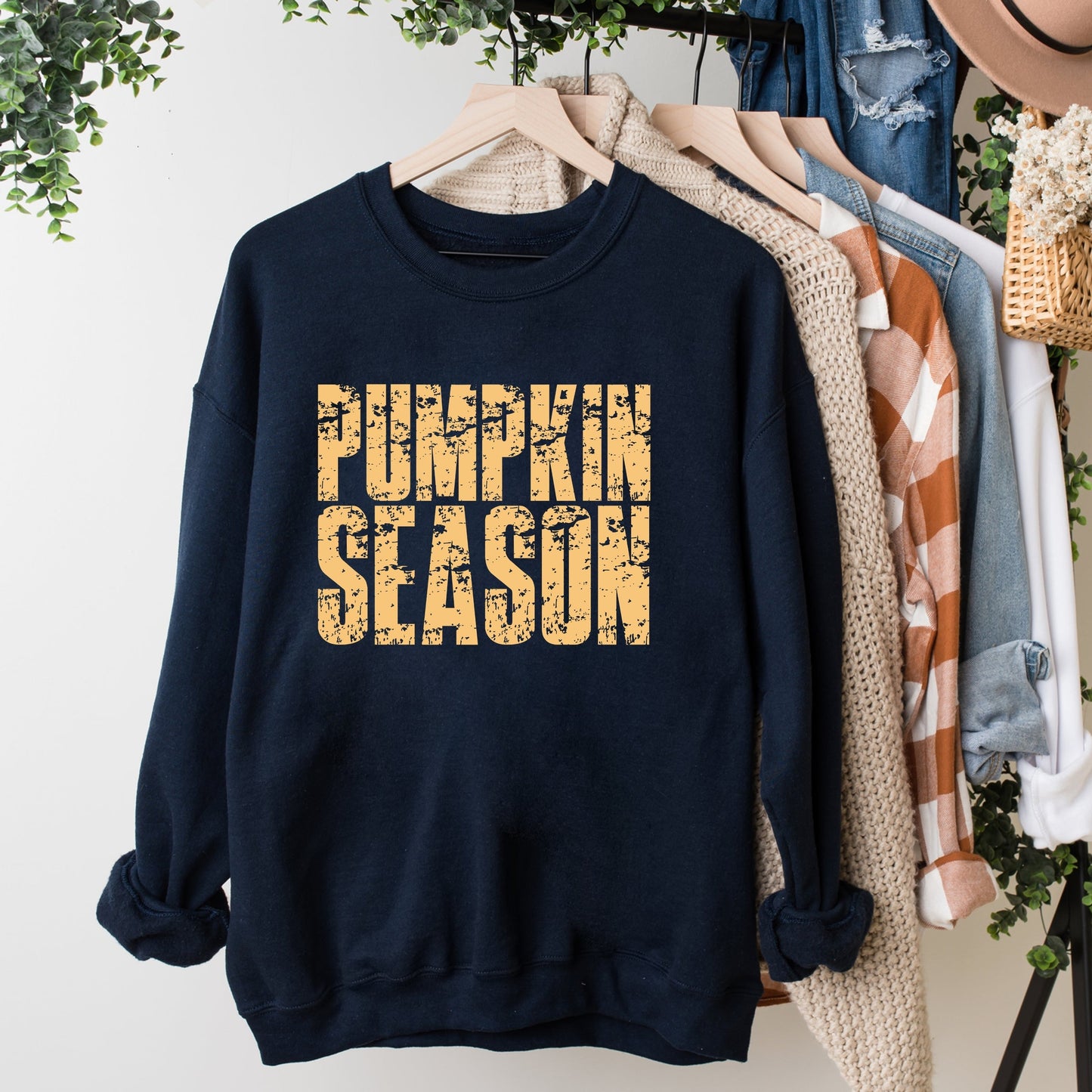 Pumpkin Season Block Distressed - Women's Graphic Sweatshirt