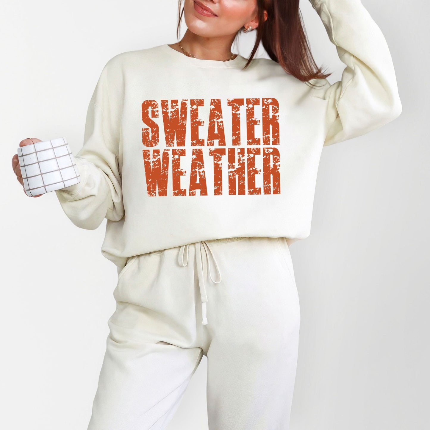 Sweater Weather Block Distressed - Women's Lightweight Garment Dyed Sweatshirt