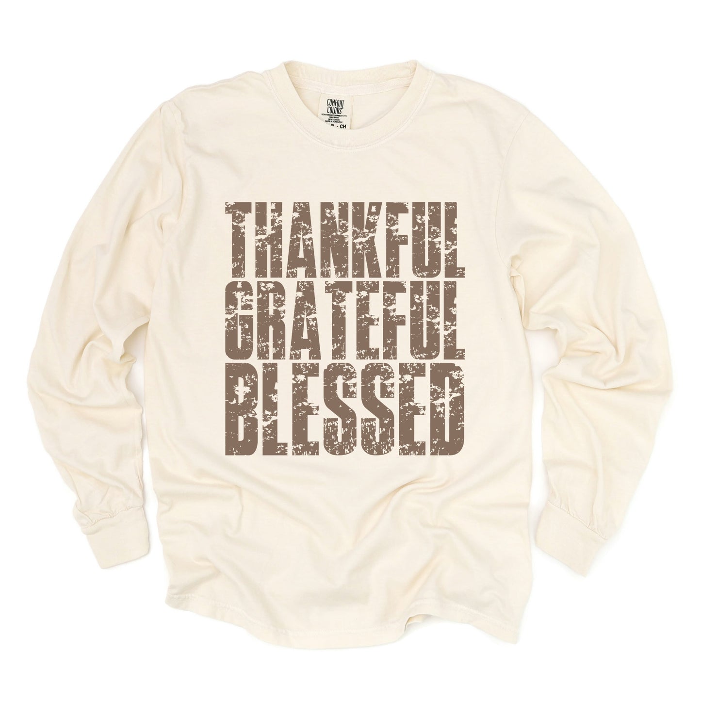 Thankful Grateful Blessed Block Distressed - Women's Garment Dyed Long Sleeve Graphic T-Shirt
