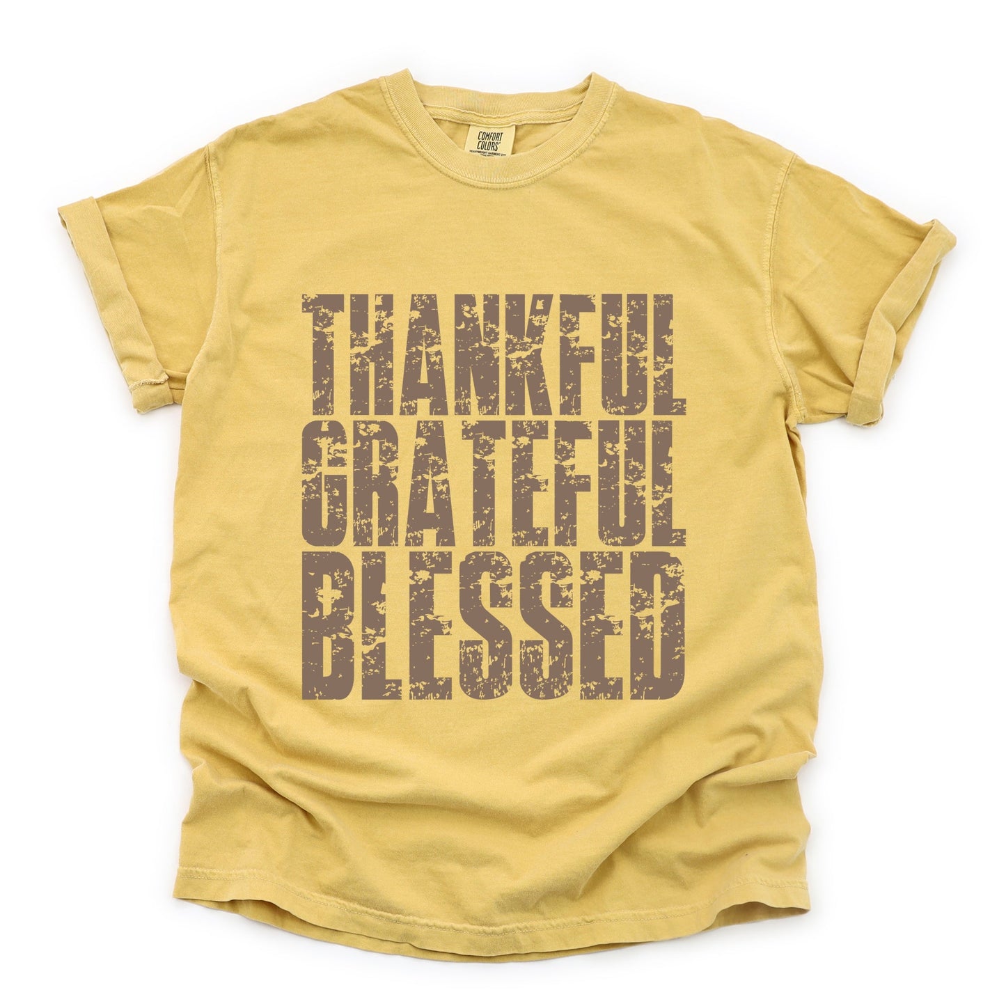 Thankful Grateful Blessed Block Distressed - Women's Garment Dyed Graphic T-Shirt