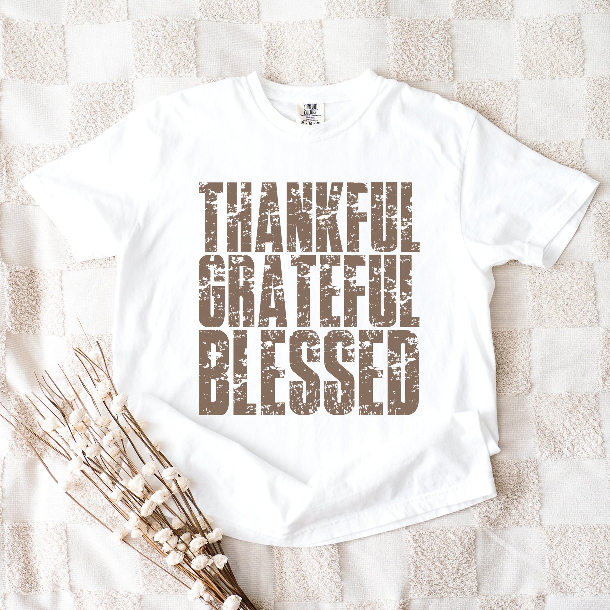 Thankful Grateful Blessed Block Distressed - Women's Garment Dyed Graphic T-Shirt