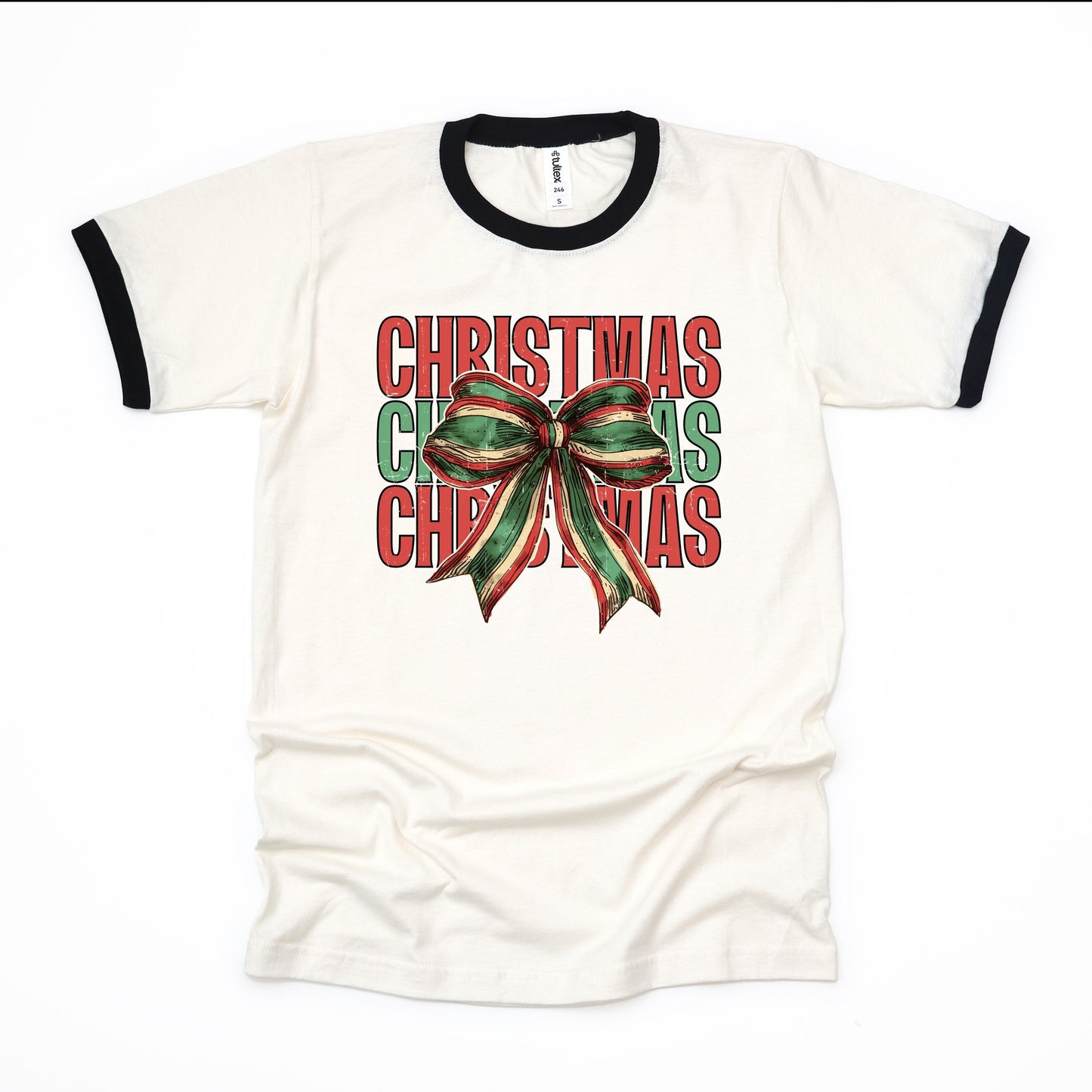 Coquette Christmas Stacked - Women's Ringer Graphic T-Shirt