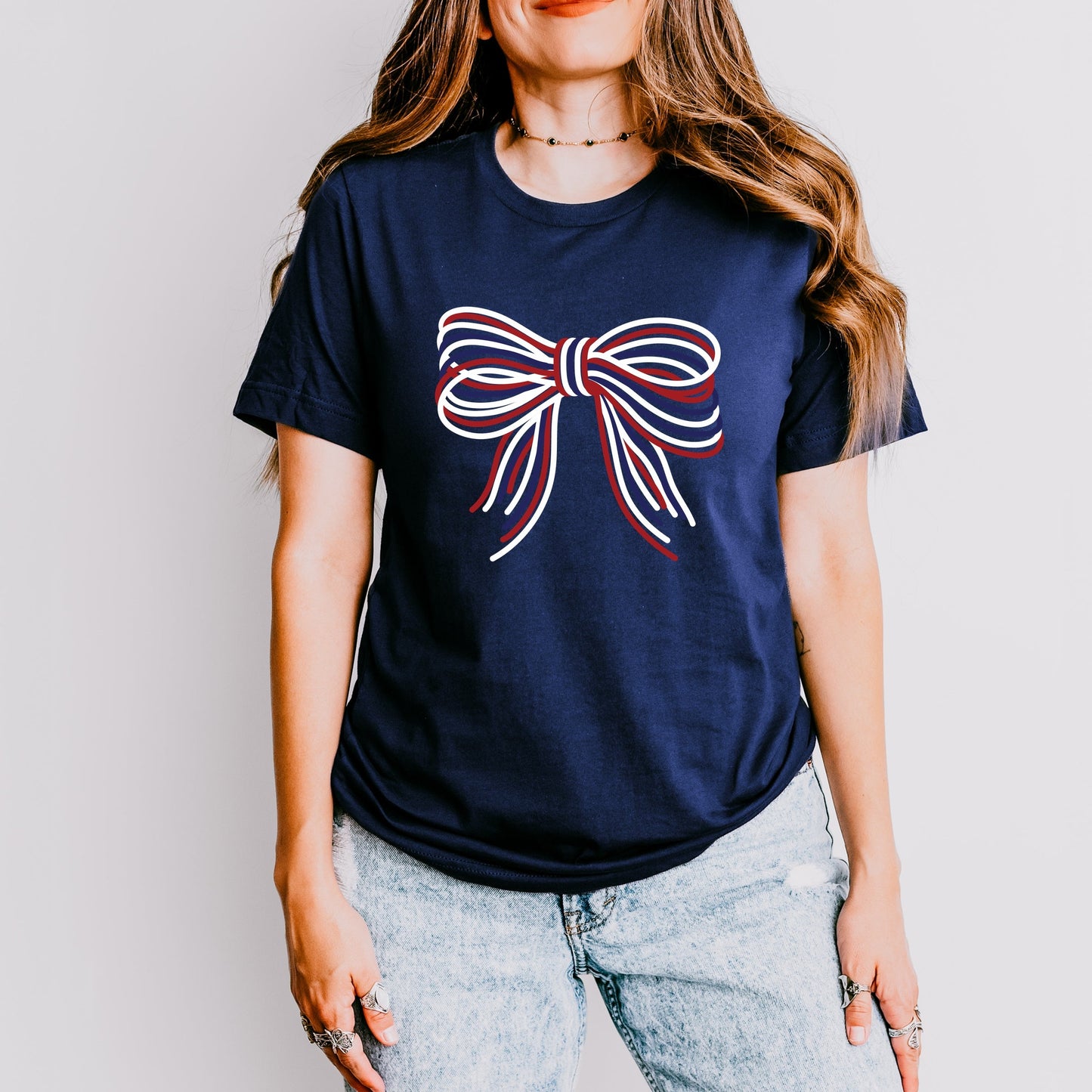 Patriotic Layered Bow - Women's Short Sleeve Graphic T-Shirt