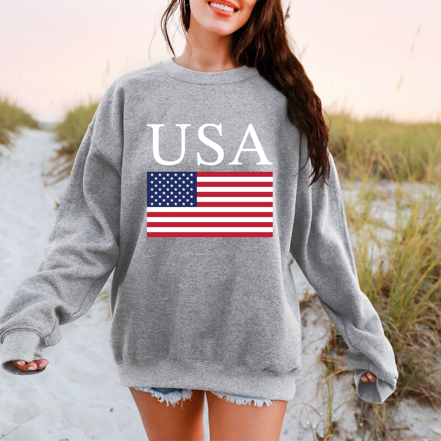 USA Flag Solid -  Women's Graphic Sweatshirt