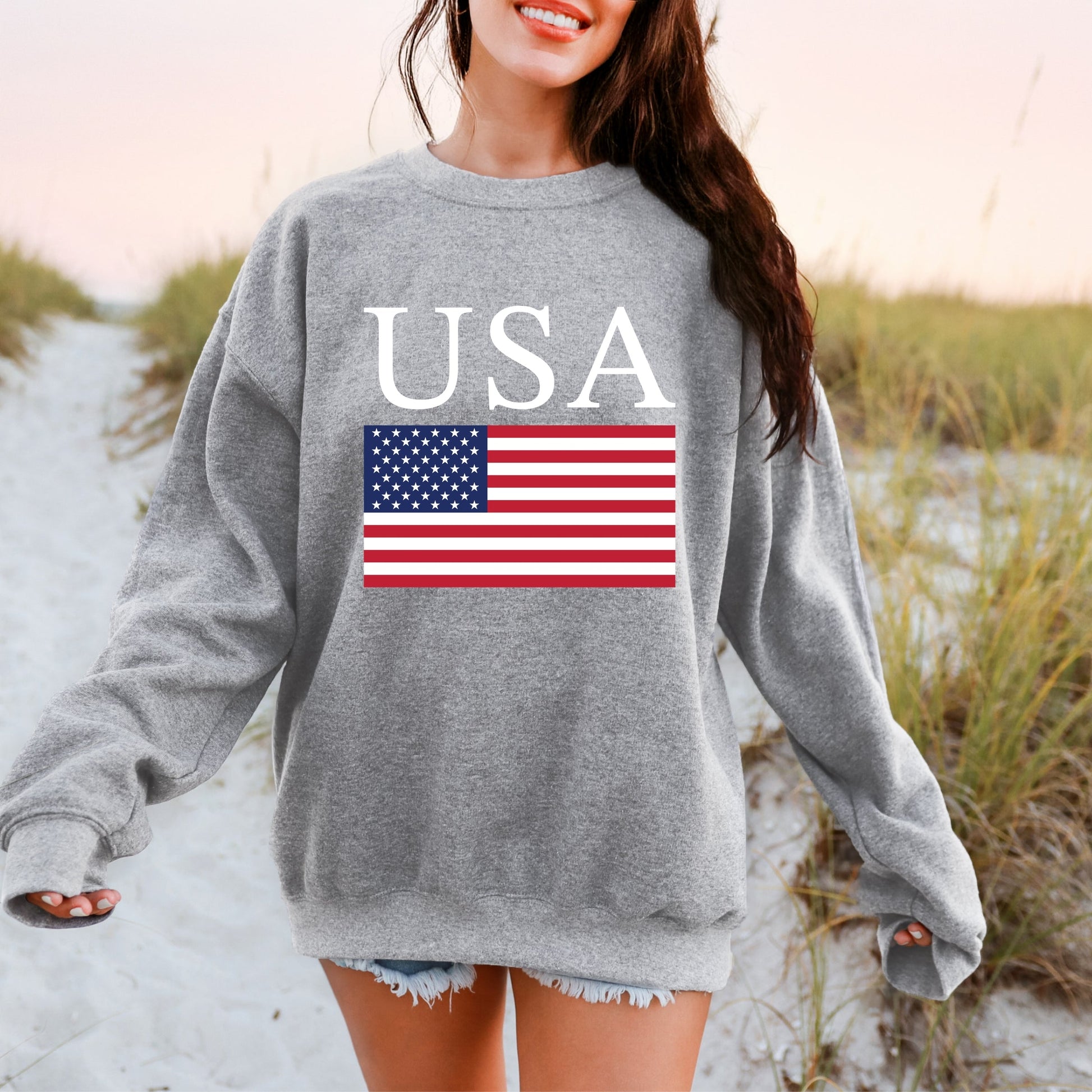 USA Flag Solid -  Women's Graphic Sweatshirt