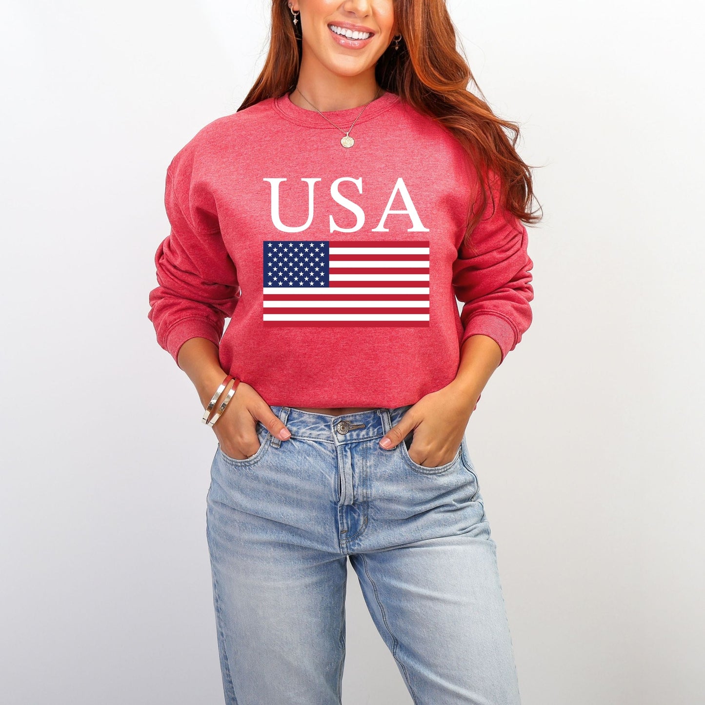 USA Flag Solid -  Women's Graphic Sweatshirt