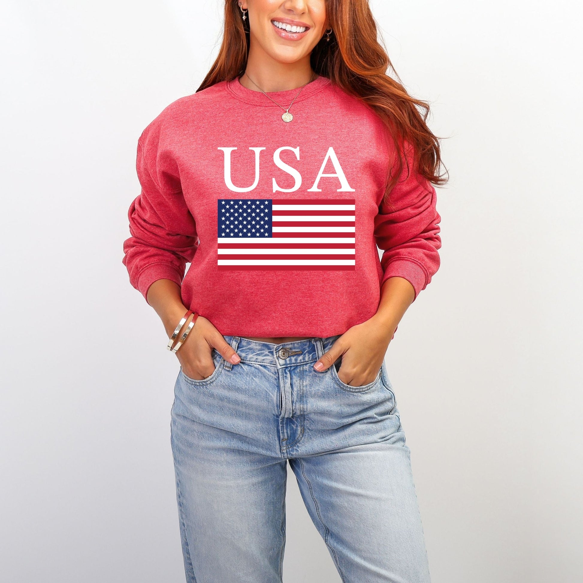 USA Flag Solid -  Women's Graphic Sweatshirt