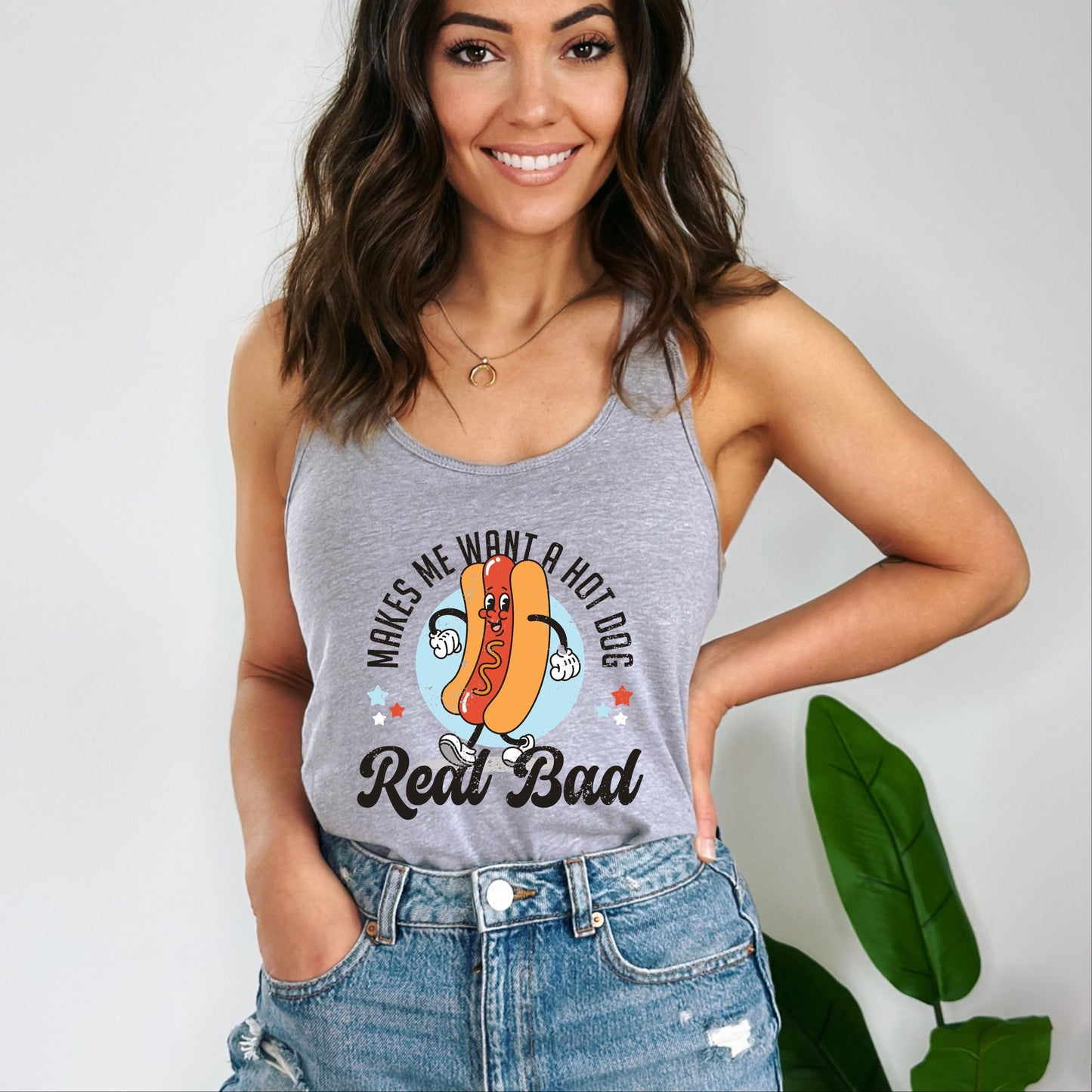 Makes Me Wants A Hot Dog Real Bad Cartoon - Women's Graphic Racerback Tank Top