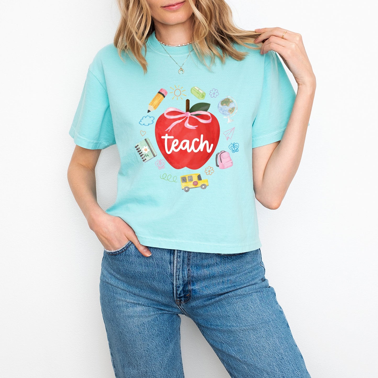 Teach Apple Watercolor - Boxy Crop Top