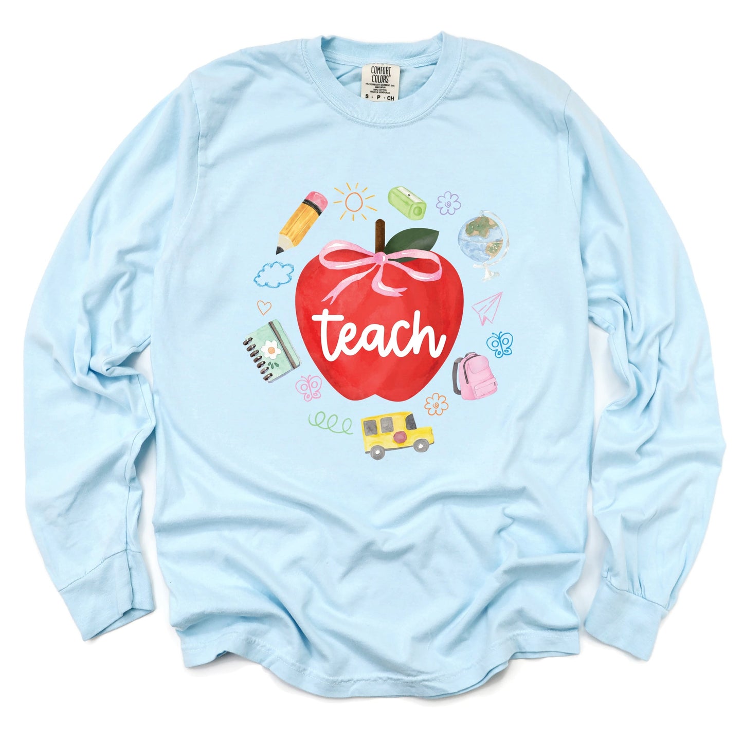 Teach Apple Watercolor - Garment Dyed Long Sleeve