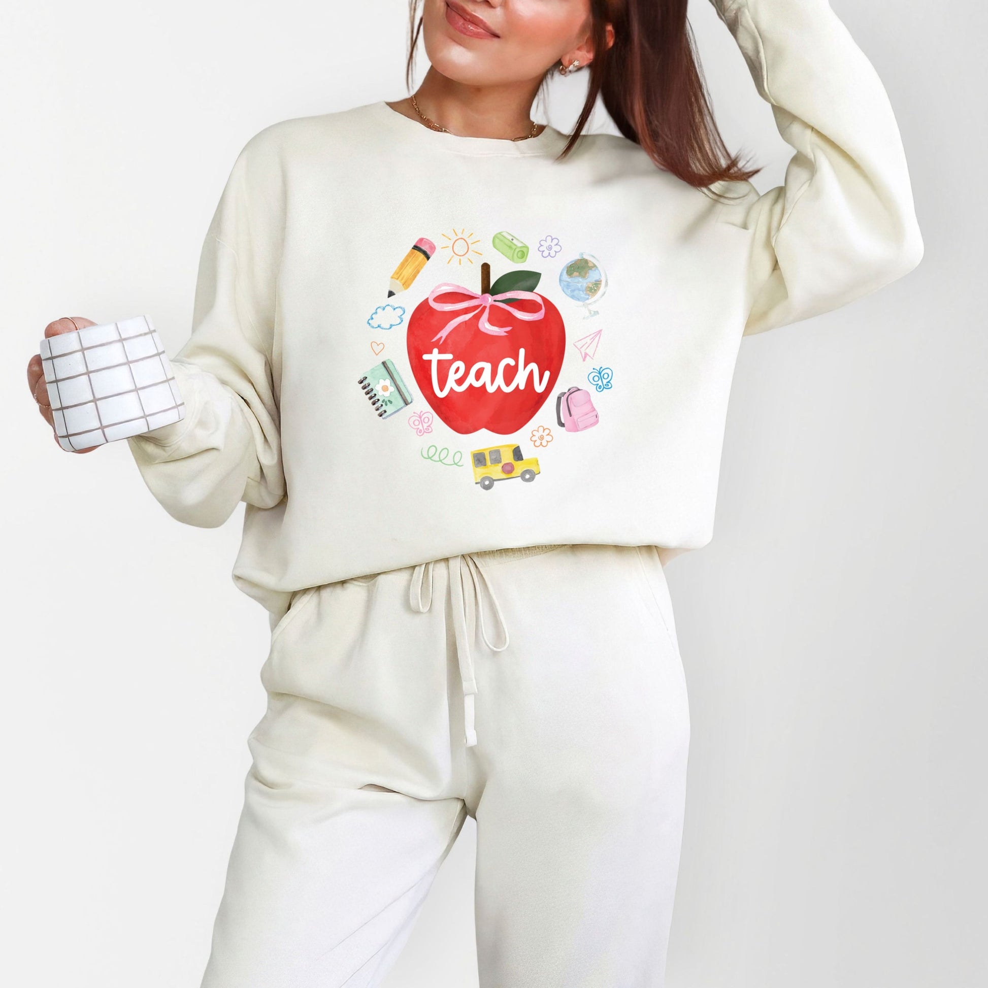 Teach Apple Watercolor - Lightweight Garment Dyed Sweatshirt