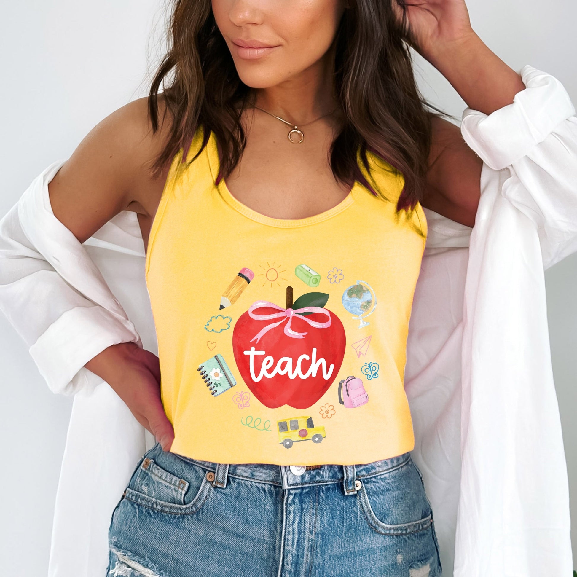 Teach Apple Watercolor - Racerback Tank