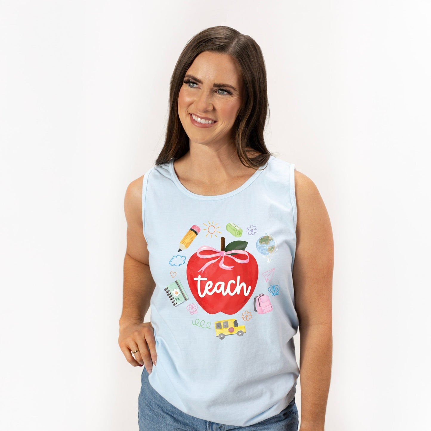 Teach Apple Watercolor - Garment Dyed Tank