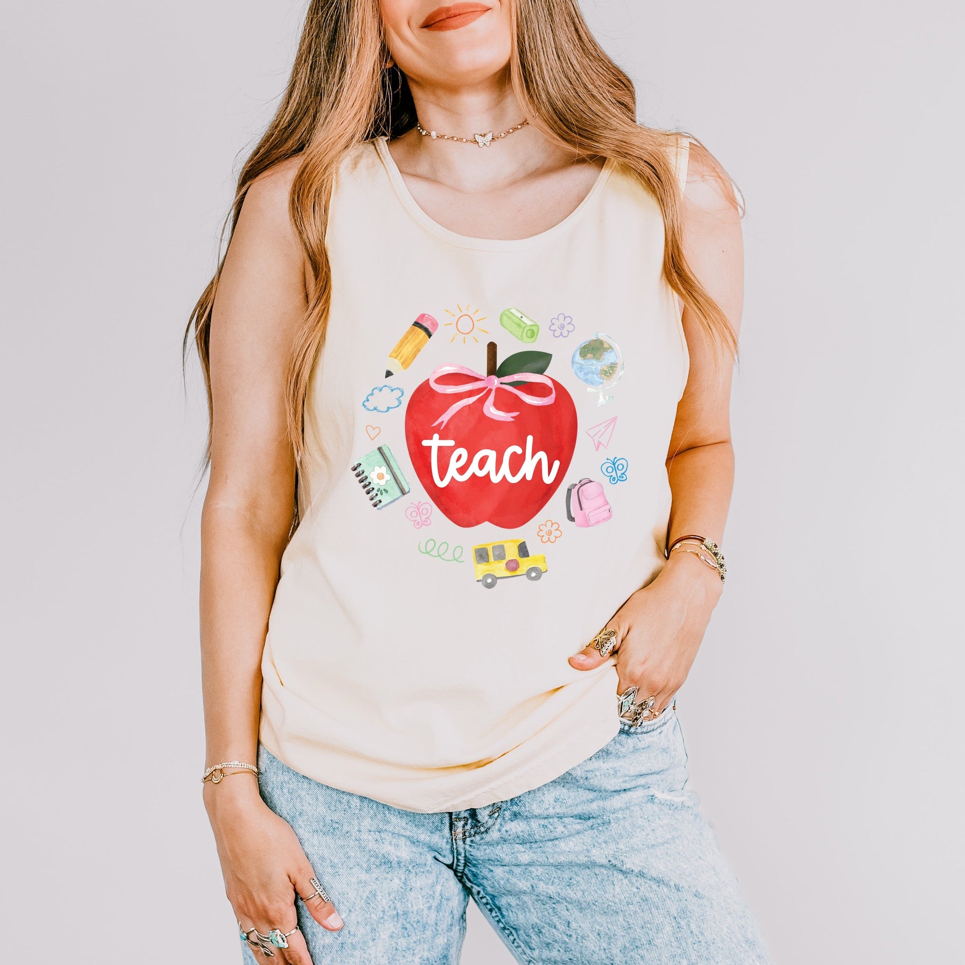 Teach Apple Watercolor - Garment Dyed Tank