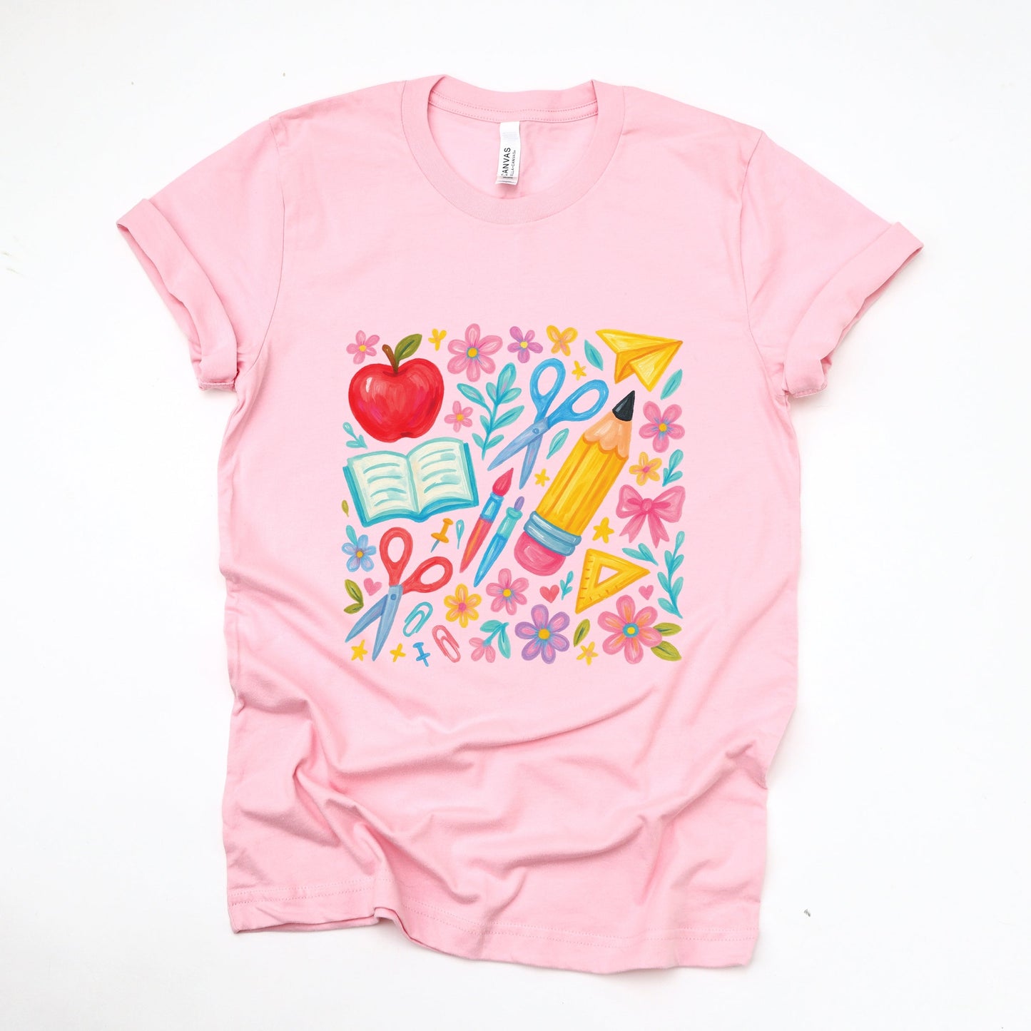 Watercolor Teacher Apple Collage - Womens Short Sleeve Tee