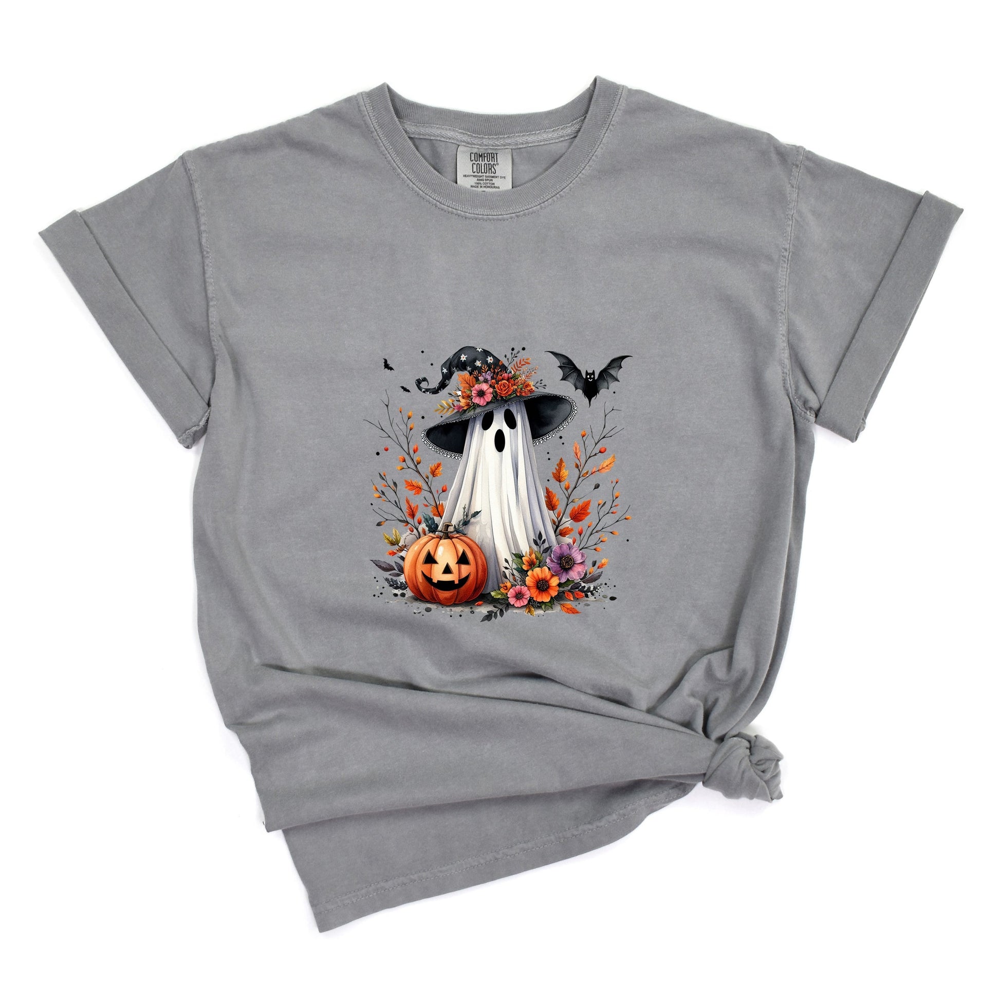 Spooky Ghost Black Hat - Women's Garment Dyed Graphic T-Shirt