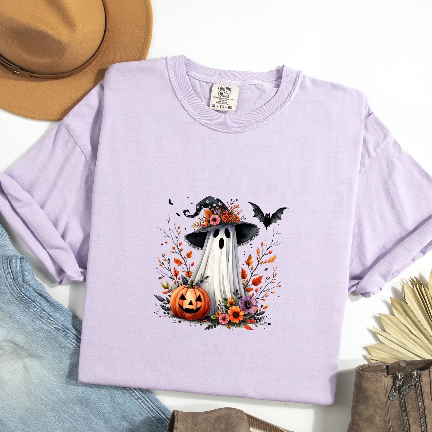 Spooky Ghost Black Hat - Women's Garment Dyed Graphic T-Shirt