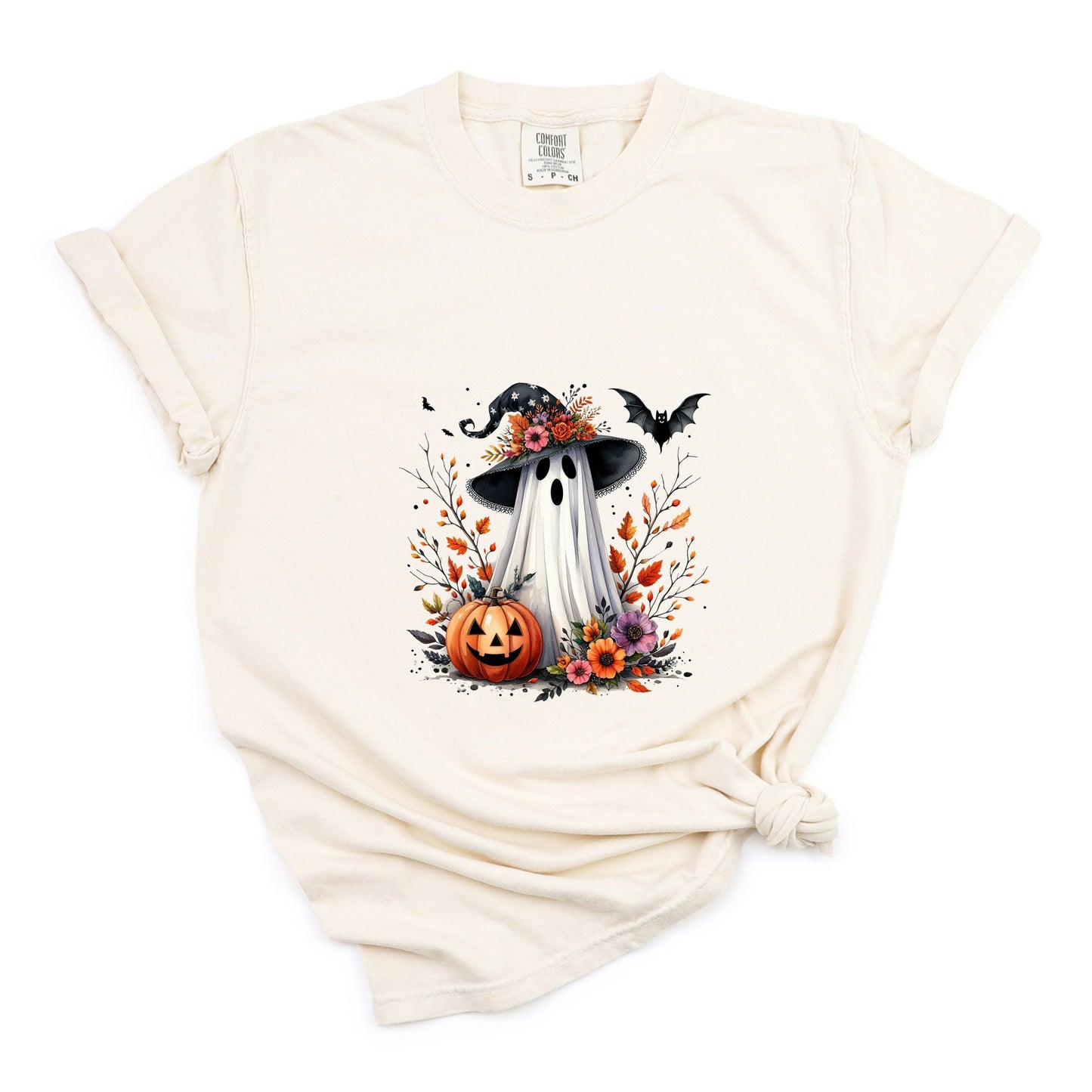 Spooky Ghost Black Hat - Women's Garment Dyed Graphic T-Shirt