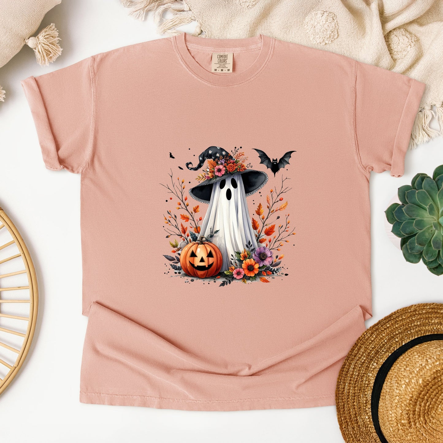 Spooky Ghost Black Hat - Women's Garment Dyed Graphic T-Shirt