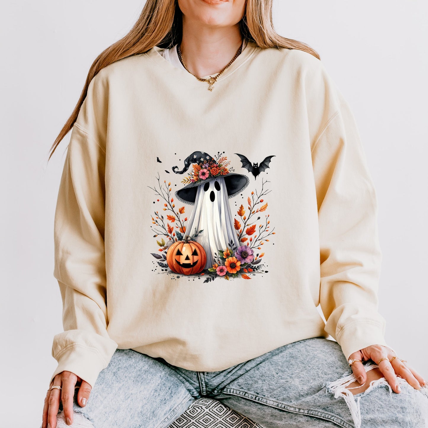 Spooky Ghost Black Hat - Women's Lightweight Garment Dyed Sweatshirt