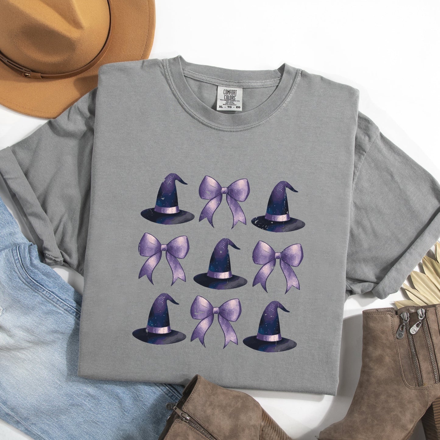 Coquette Witch Hat Collage - Women's Garment Dyed Graphic T-Shirt