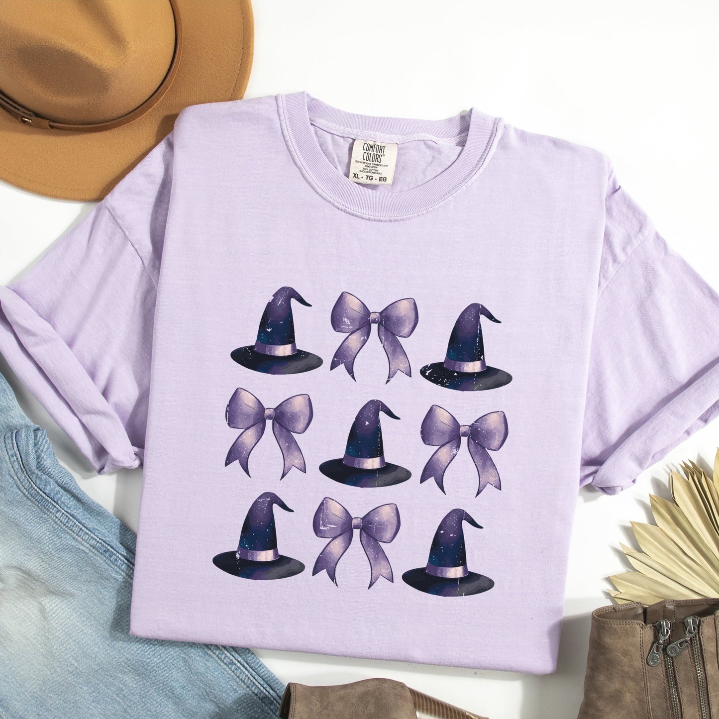 Coquette Witch Hat Collage - Women's Garment Dyed Graphic T-Shirt