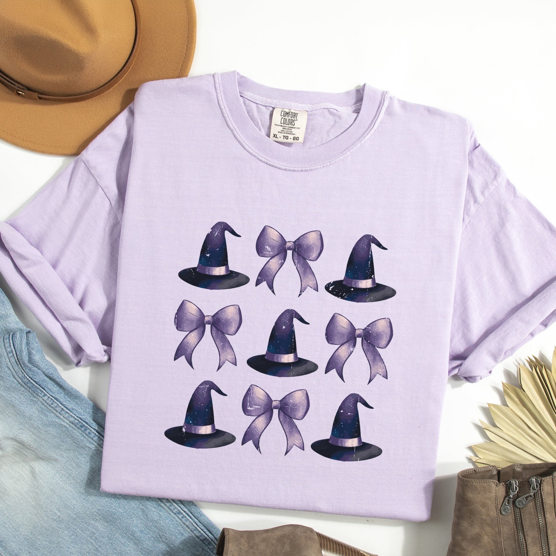 Coquette Witch Hat Collage - Women's Garment Dyed Graphic T-Shirt