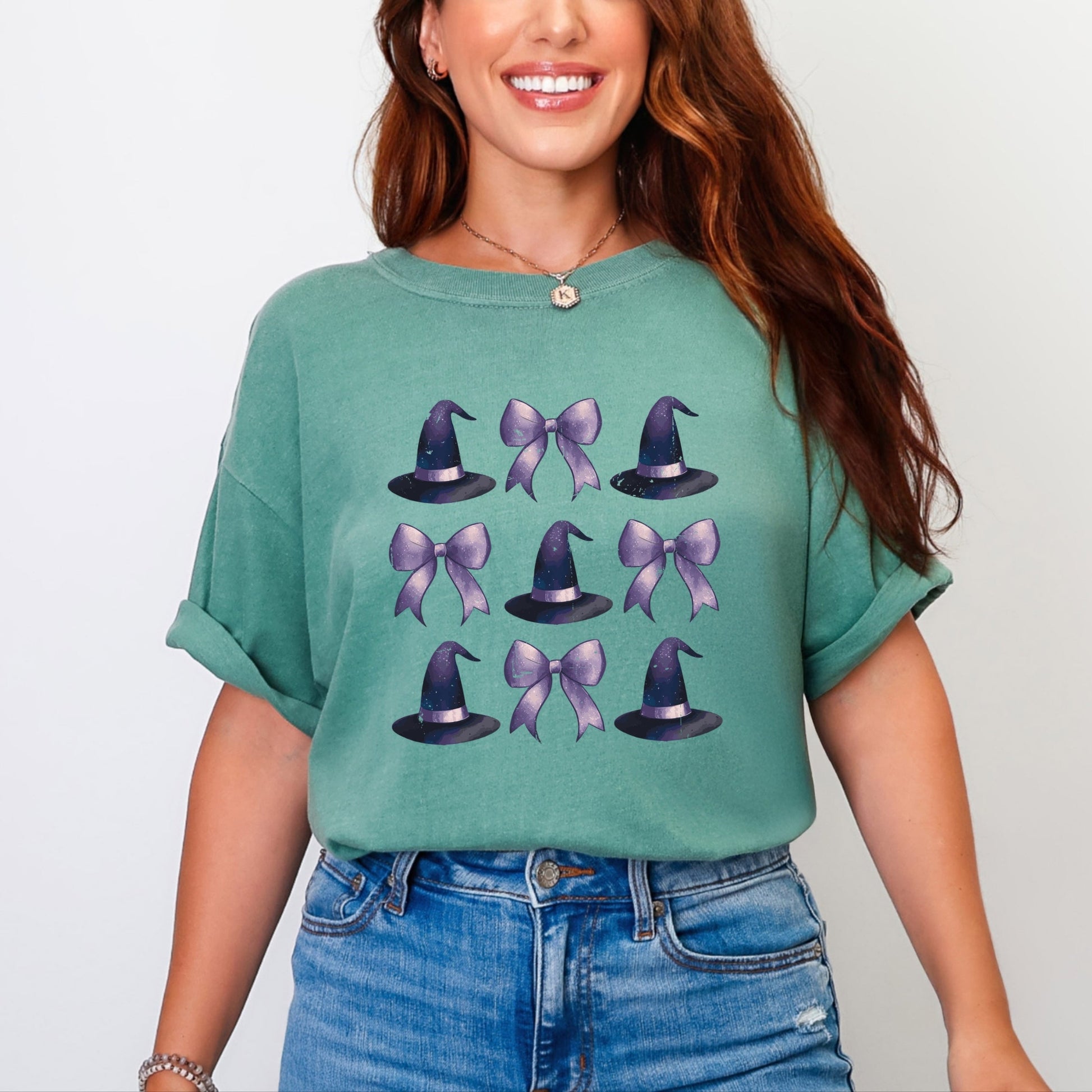 Coquette Witch Hat Collage - Women's Garment Dyed Graphic T-Shirt