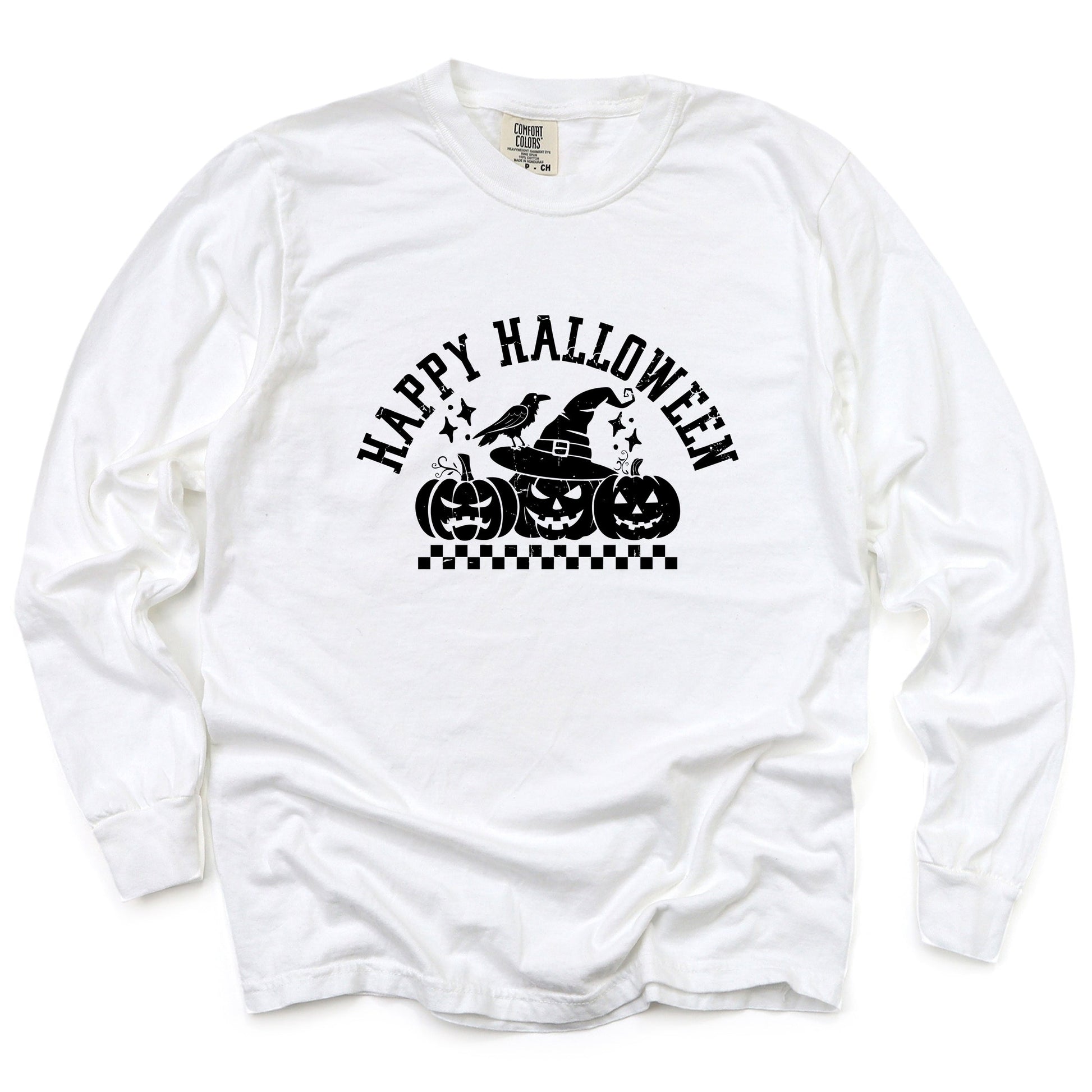 Happy Halloween Arch Distressed - Women's Garment Dyed Long Sleeve Graphic T-Shirt