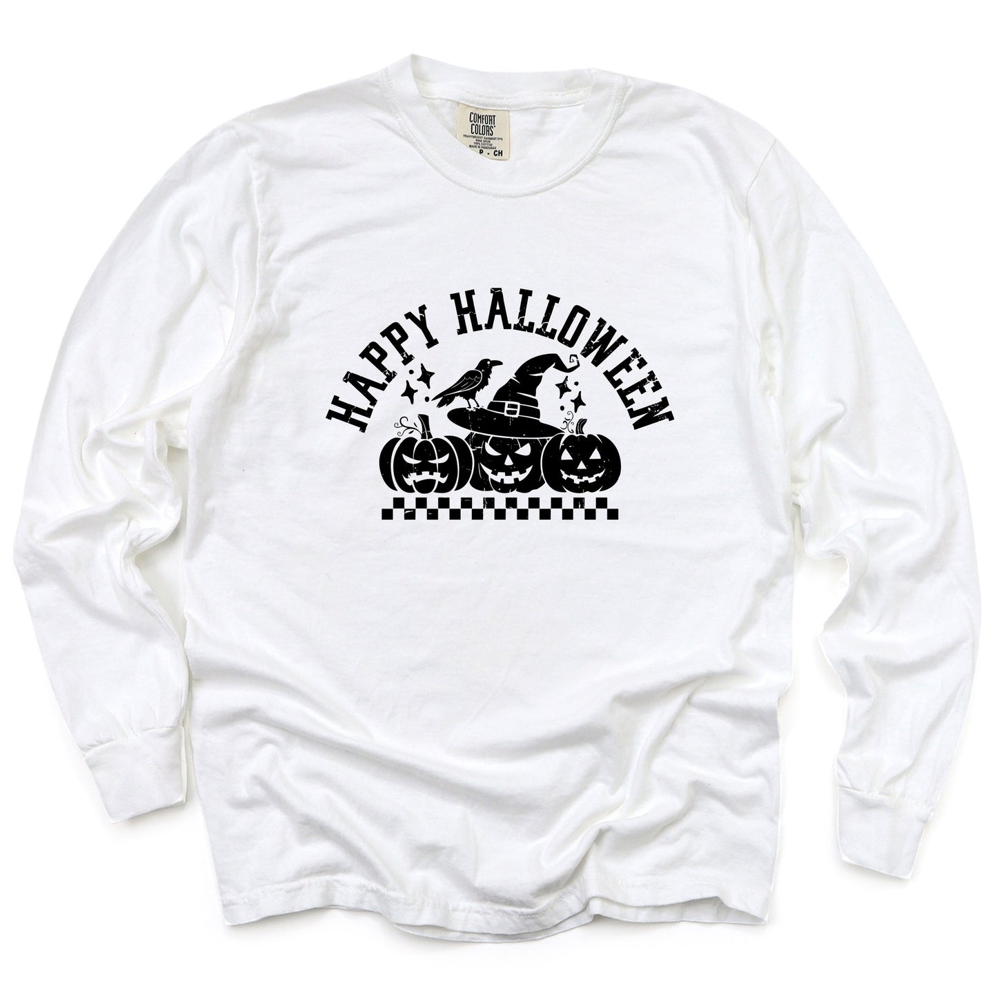 Happy Halloween Arch Distressed - Women's Garment Dyed Long Sleeve Graphic T-Shirt