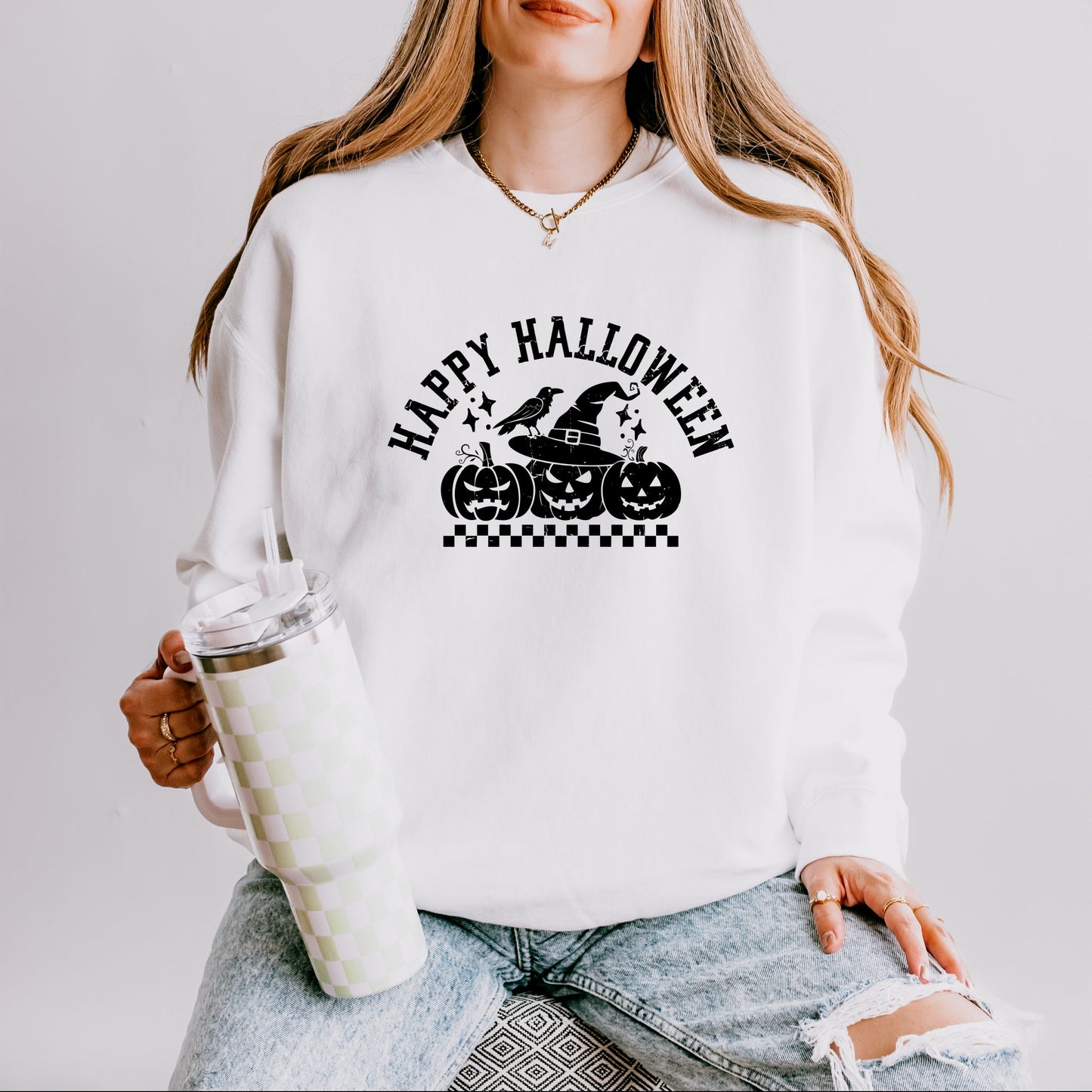 Happy Halloween Arch Distressed - Women's Lightweight Garment Dyed Sweatshirt