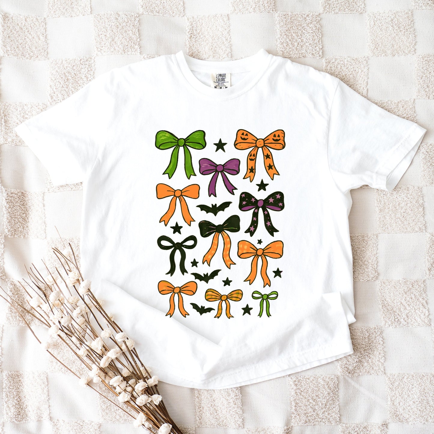 Coquette Colorful Halloween Bows - Women's Garment Dyed Graphic T-Shirt