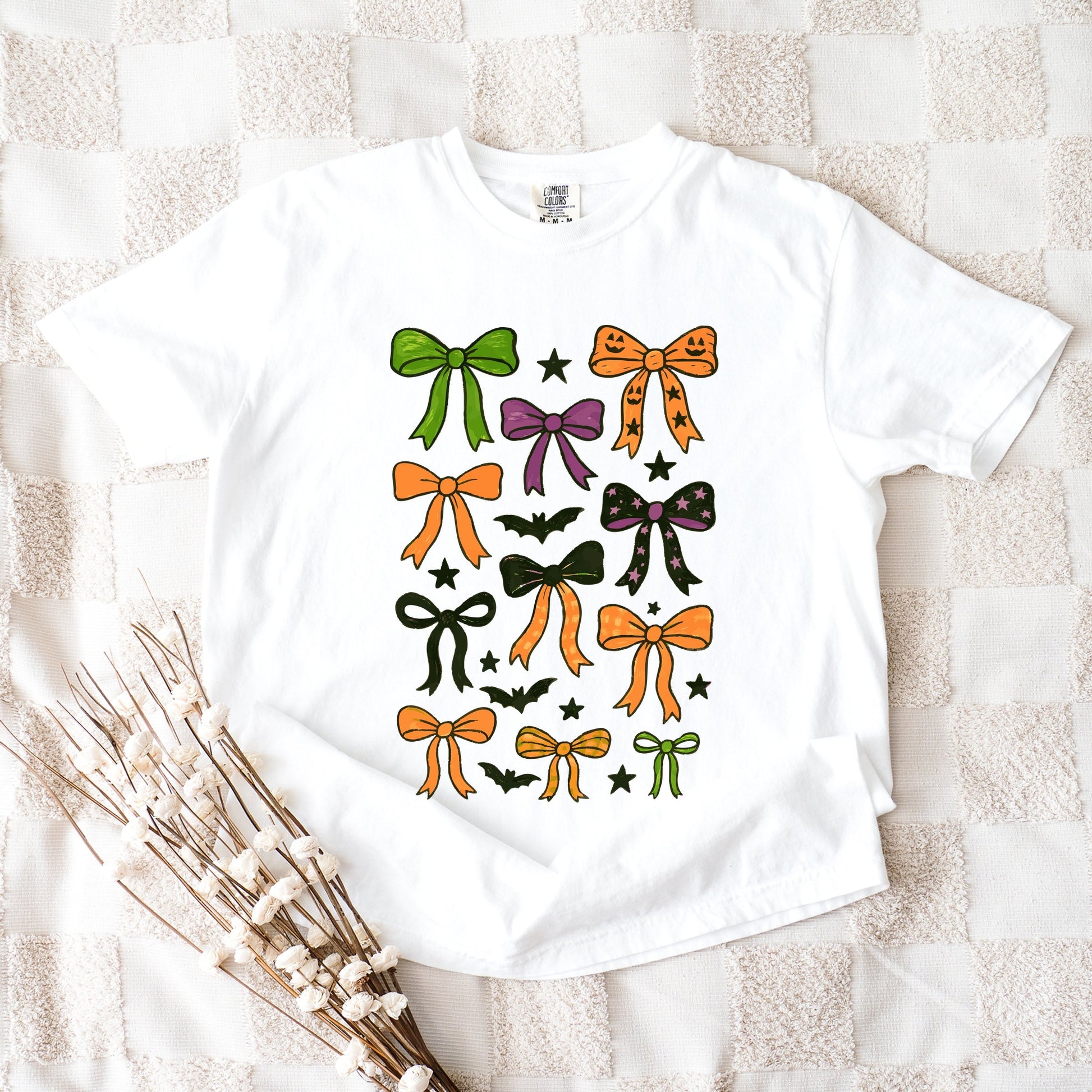 Coquette Colorful Halloween Bows - Women's Garment Dyed Graphic T-Shirt