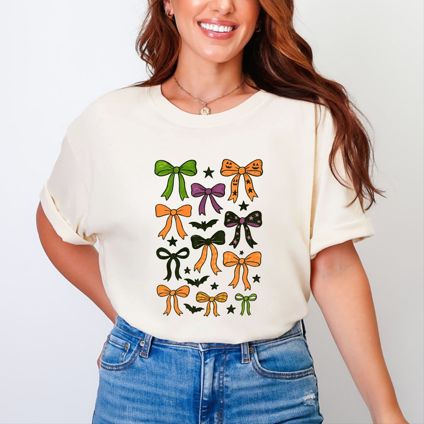 Coquette Colorful Halloween Bows - Women's Garment Dyed Graphic T-Shirt