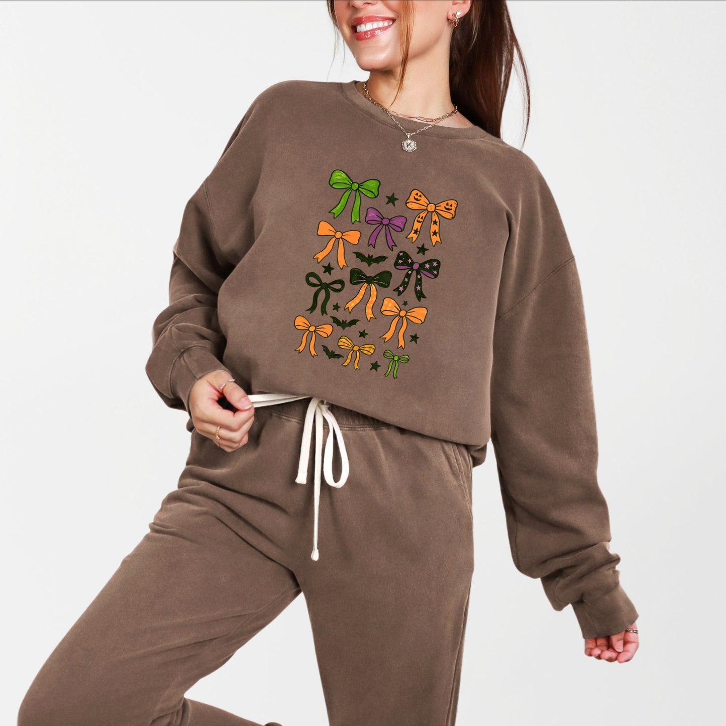 Coquette Colorful Halloween Bows - Women's Lightweight Garment Dyed Sweatshirt