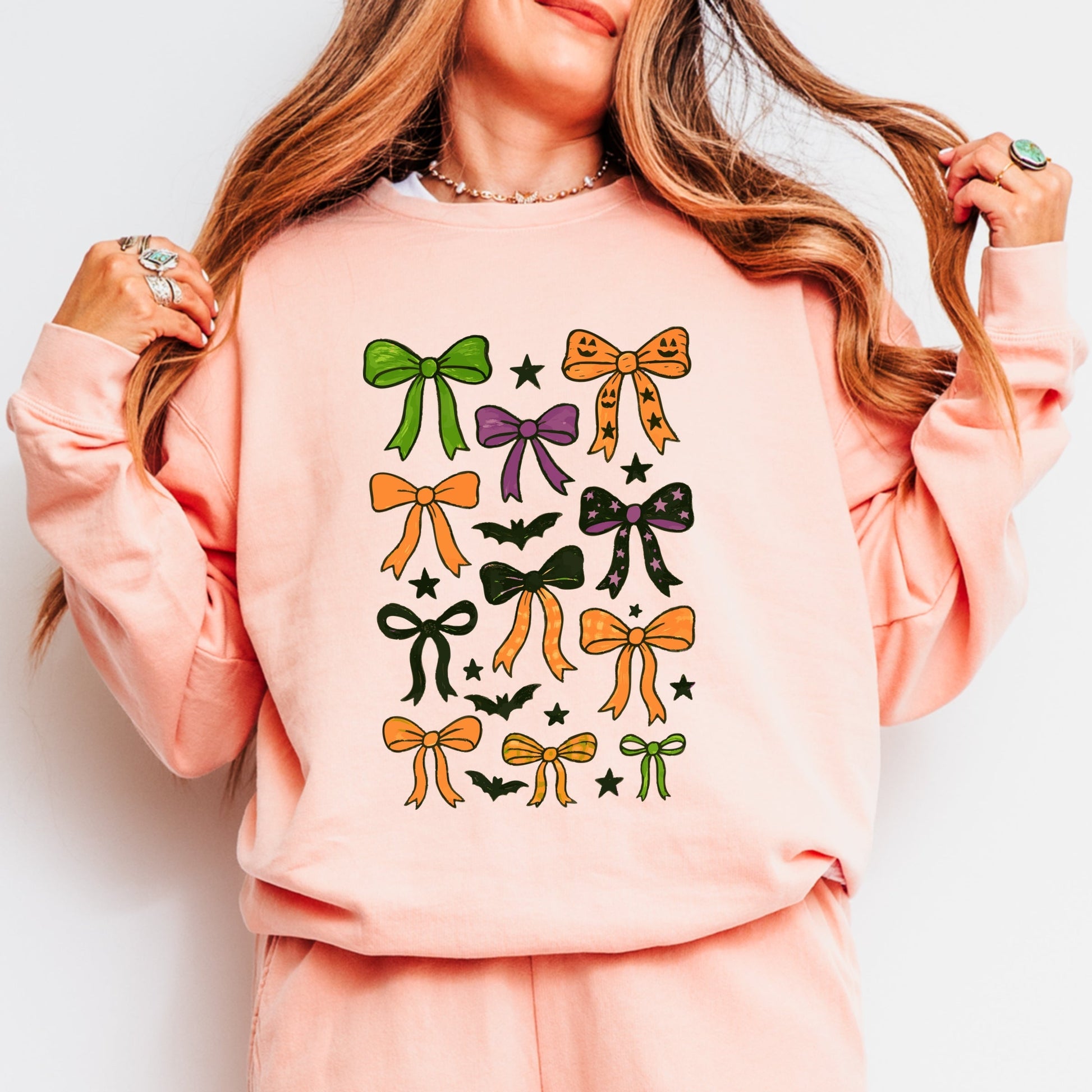 Coquette Colorful Halloween Bows - Women's Lightweight Garment Dyed Sweatshirt