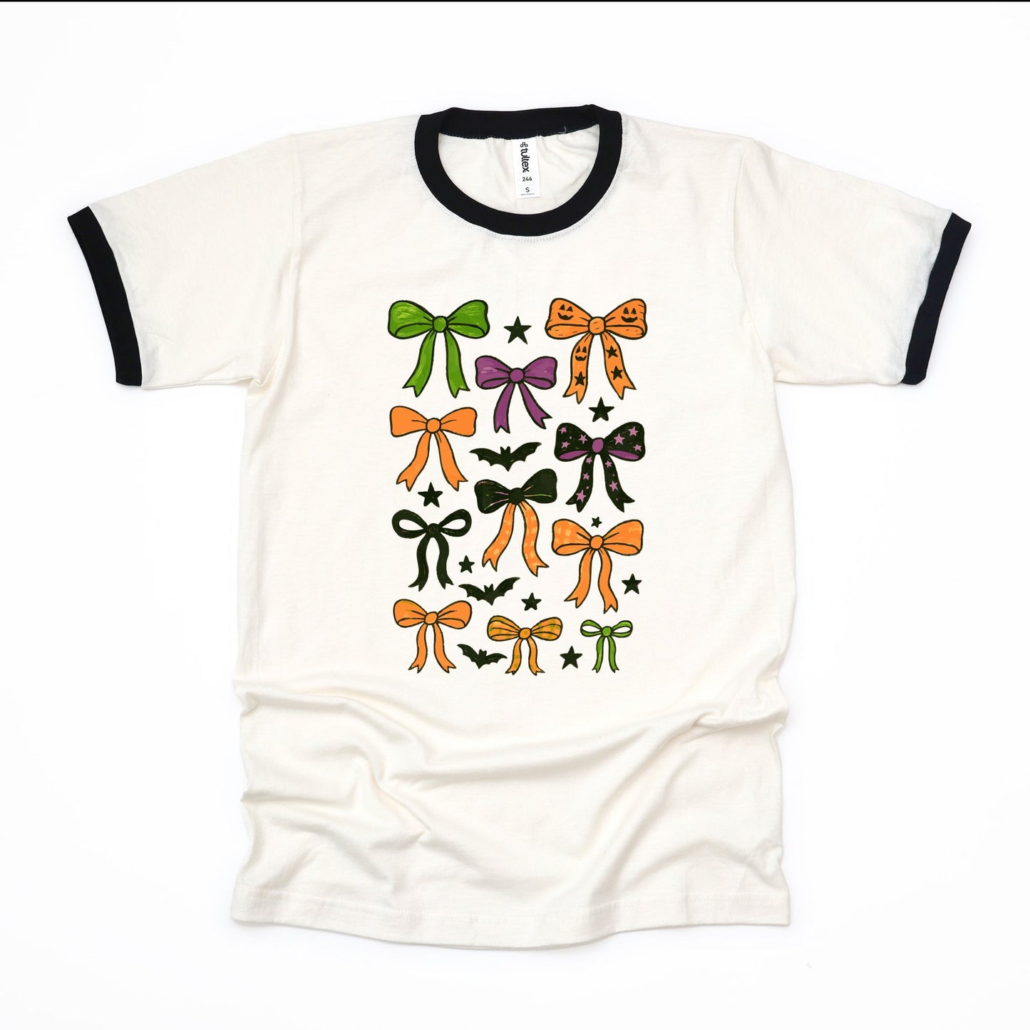 Coquette Colorful Halloween Bows - Women's Ringer Graphic T-Shirt