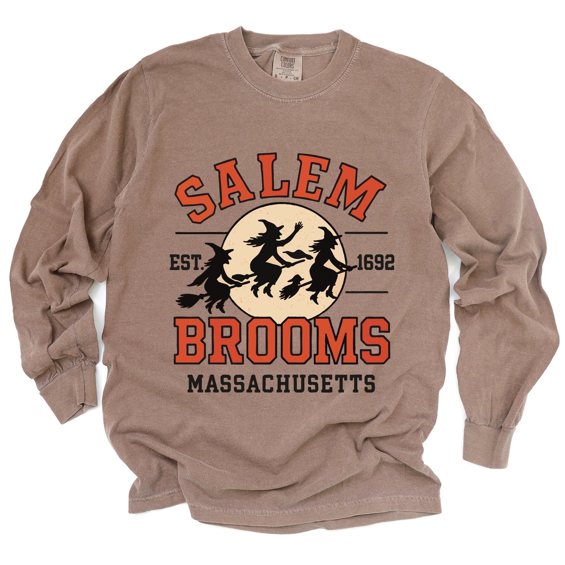 Salem Brooms Massachusetts - Women's Garment Dyed Long Sleeve Graphic T-Shirt
