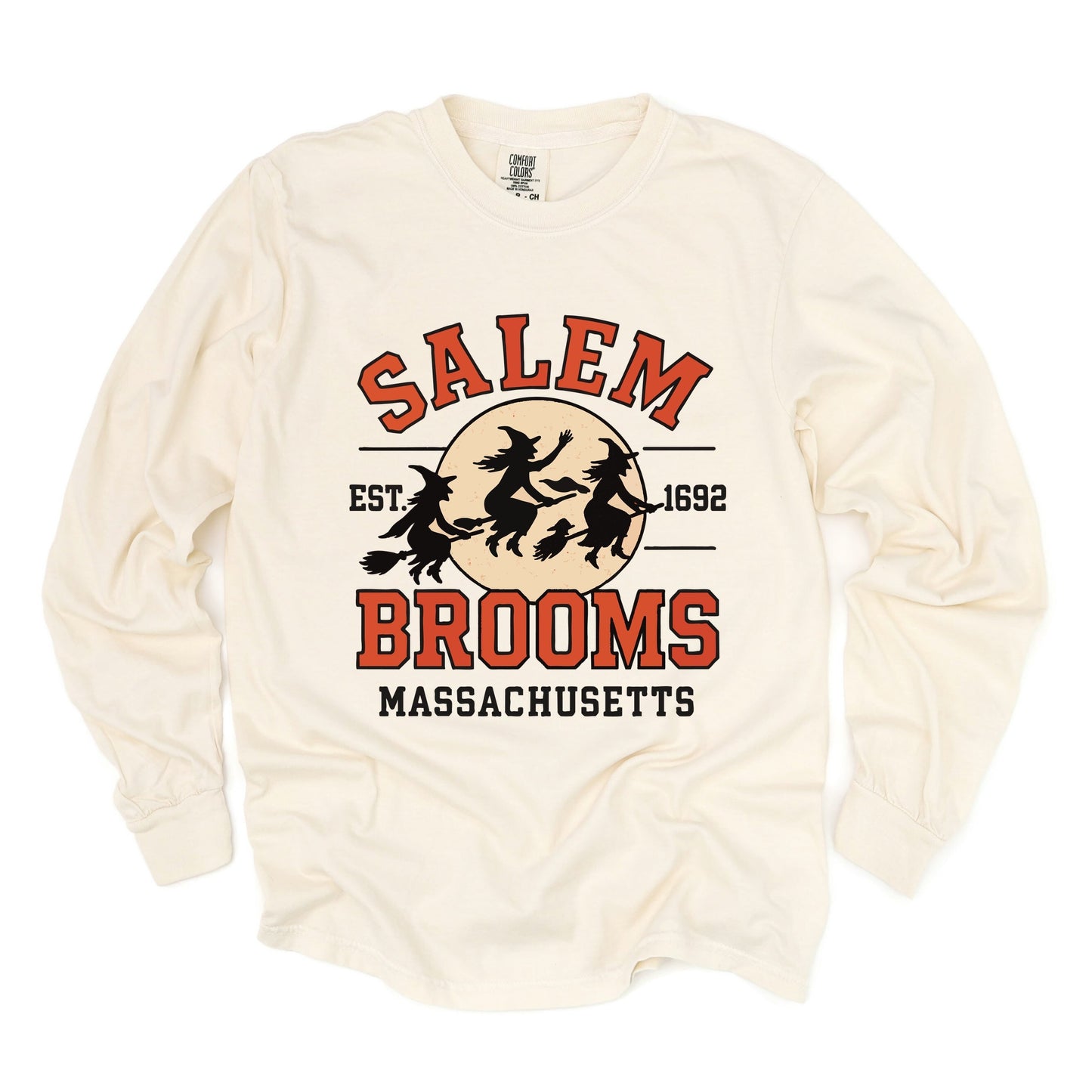 Salem Brooms Massachusetts - Women's Garment Dyed Long Sleeve Graphic T-Shirt