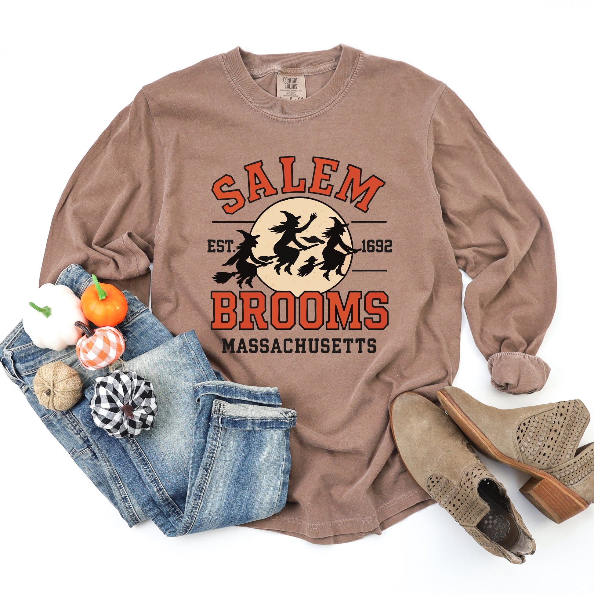 Salem Brooms Massachusetts - Women's Garment Dyed Long Sleeve Graphic T-Shirt