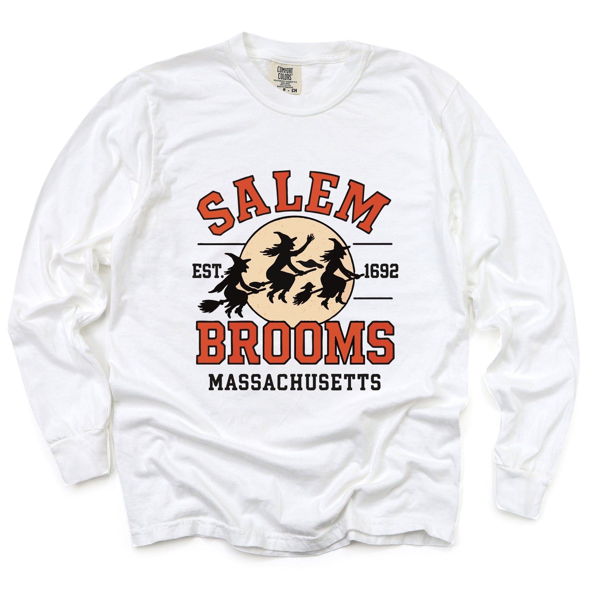 Salem Brooms Massachusetts - Women's Garment Dyed Long Sleeve Graphic T-Shirt